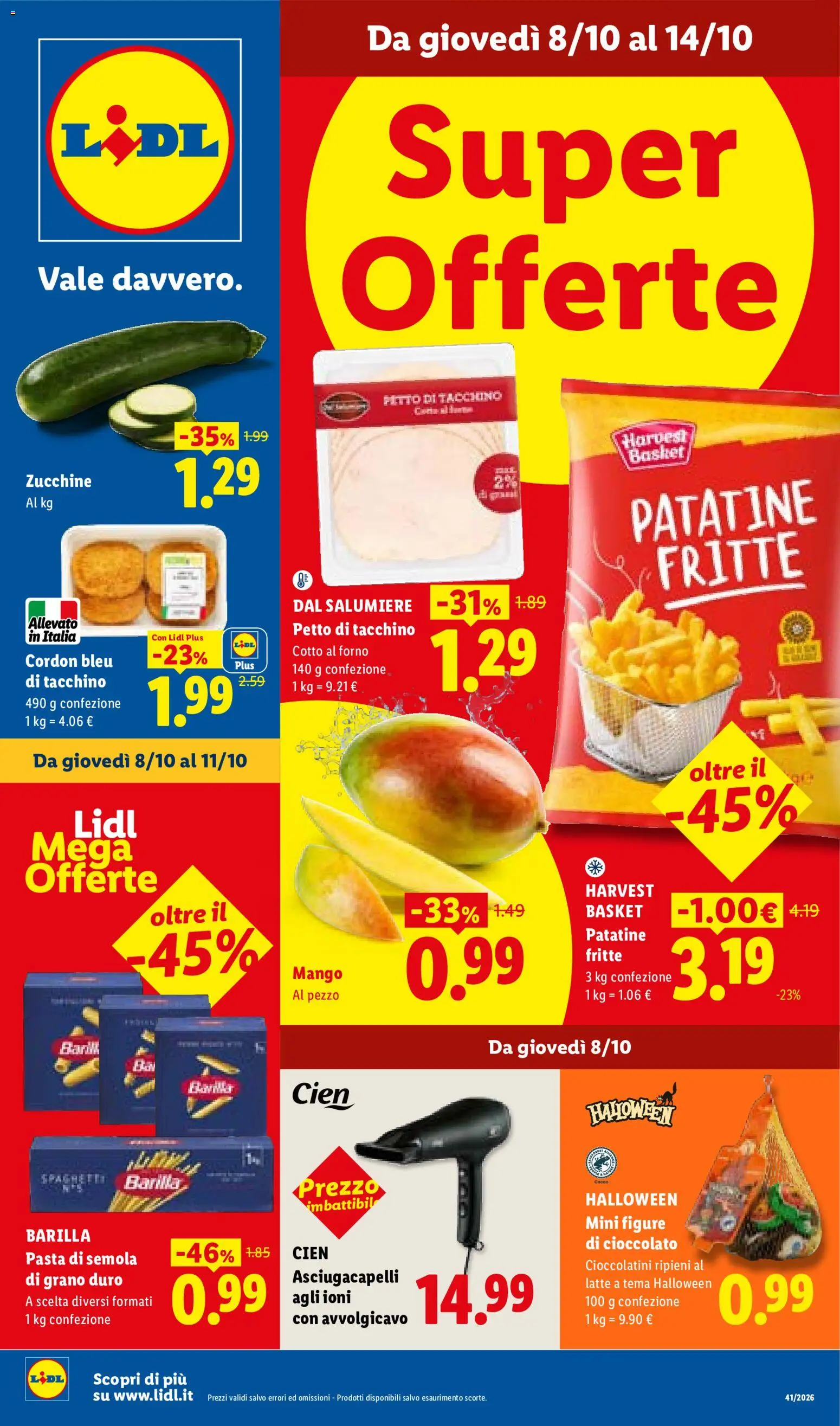 Volantino Lidl del 08/10/2026 | Pagina: 1 | Prodotti: Mango, Zucchine, Cioccolatini, Spaghetti