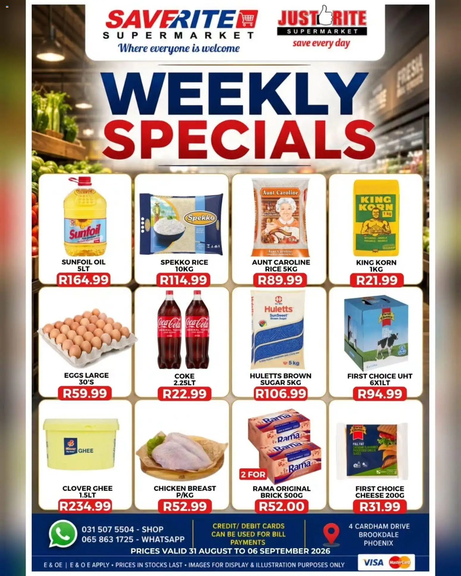 New Saverite catalogue – valid from 31/08/2026 | Page: 1 | Products: Coke, Cheese, Oil, Chicken