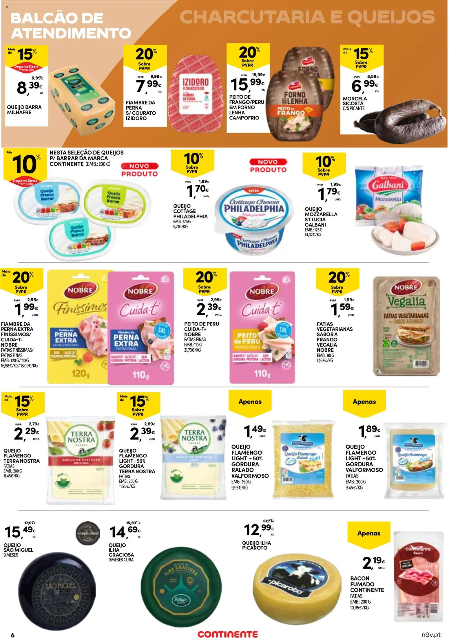 Continente Açores  │ válido de 16.04.2026 | Página: 6 | Produtos: Queijo cottage, Bacon, Peito de peru, Proteina