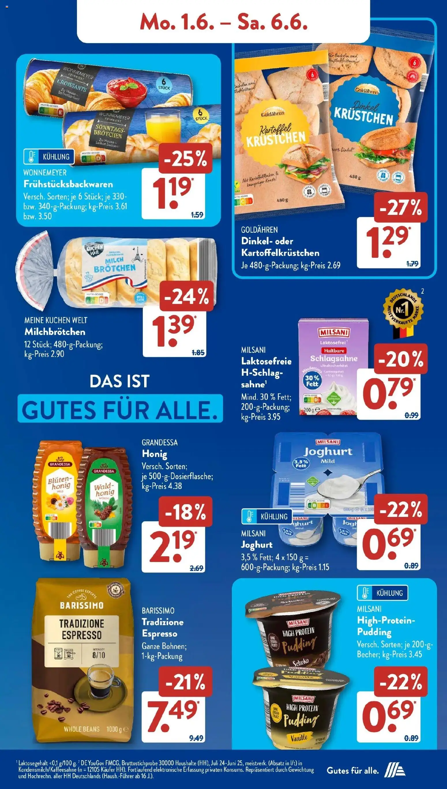 Aldi Süd Wochenangebote – gültig ab 01.06.2026 | Seite: 6 | Produkte: Schlagsahne, Milch, Pudding, Kuchen