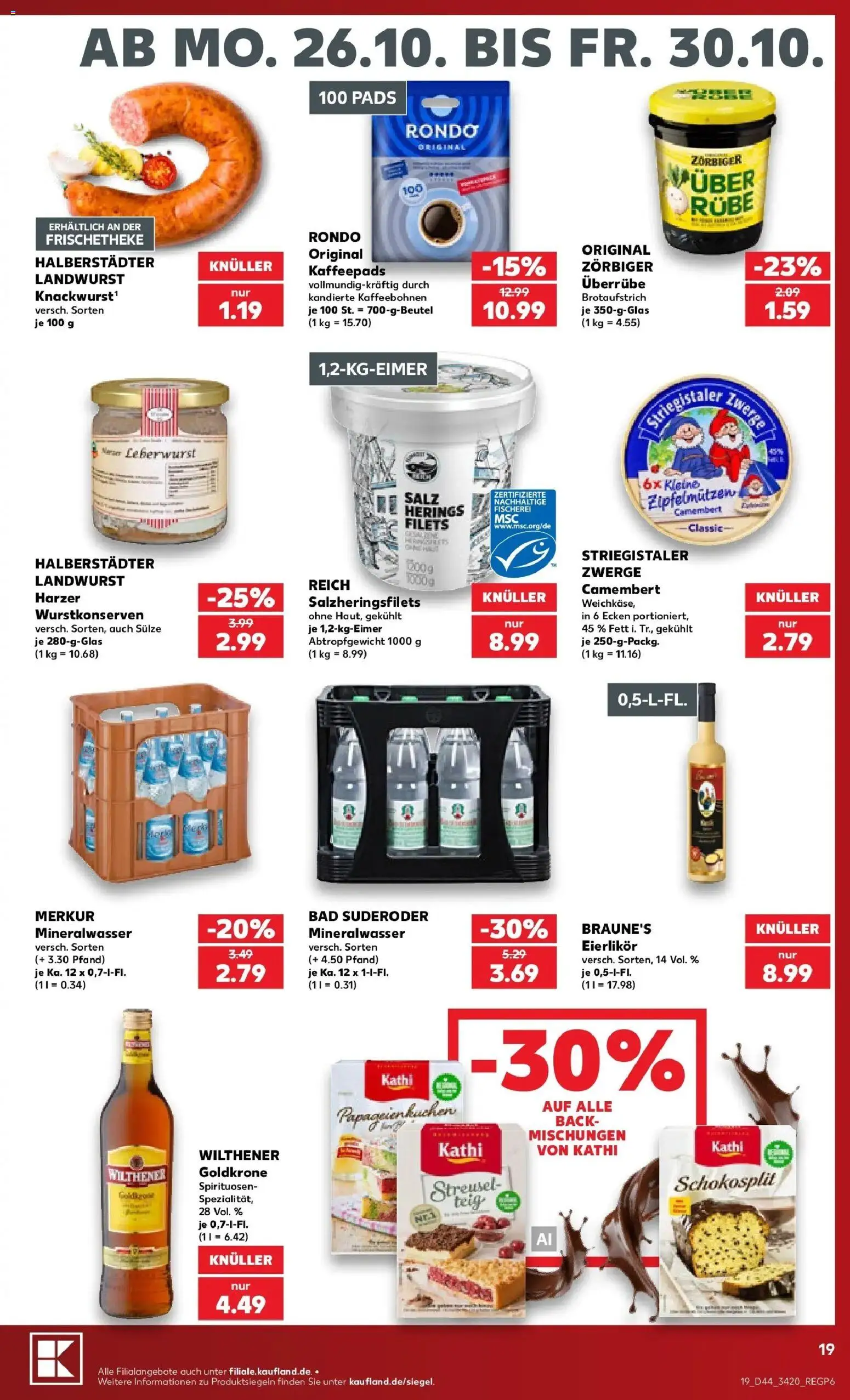 Prospekt Kaufland ab 26.10.2026 » Angebote Online zum Blättern | Seite: 19 | Produkte: Wilthener, Bad, Mineralwasser, Camembert