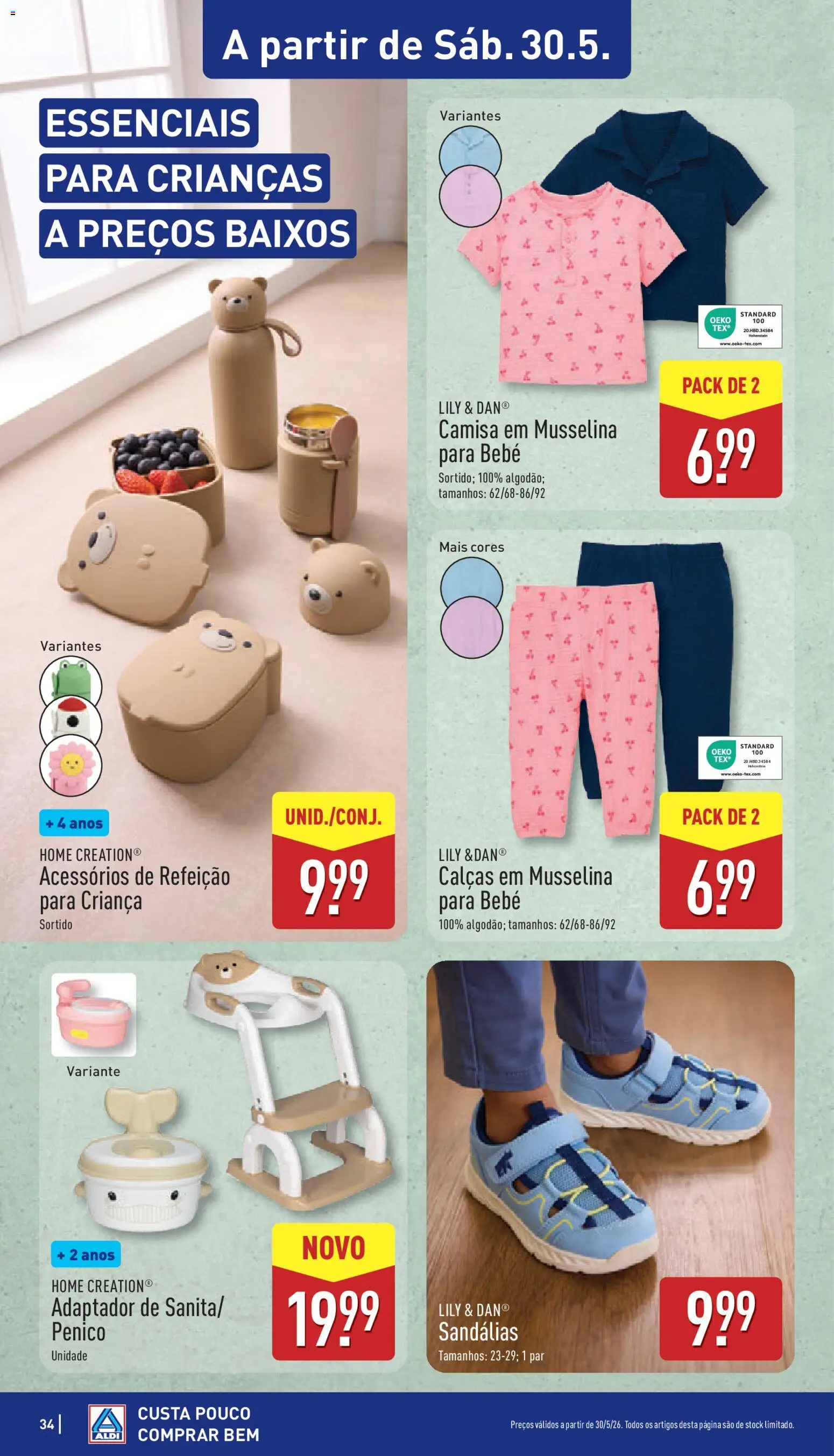 Aldi folheto │ válido de 25.05.2026 | Página: 34 | Produtos: Adaptador, Calças, Camisa, Sandálias