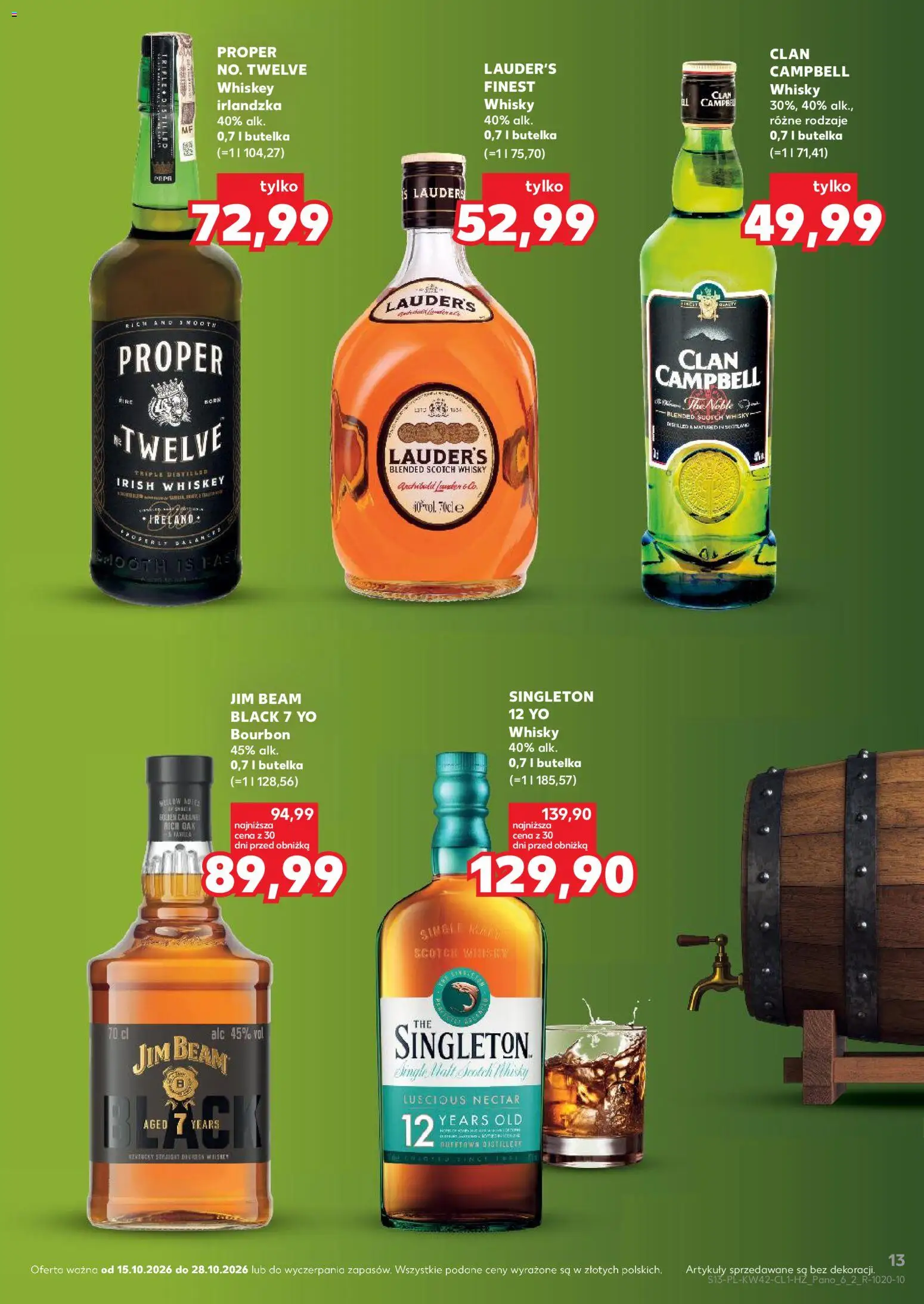Kaufland Polsko leták - Barek od 15.10.2026 | Strana: 13 | Produkty: Finest, Jim Beam, Bourbon, Whisky