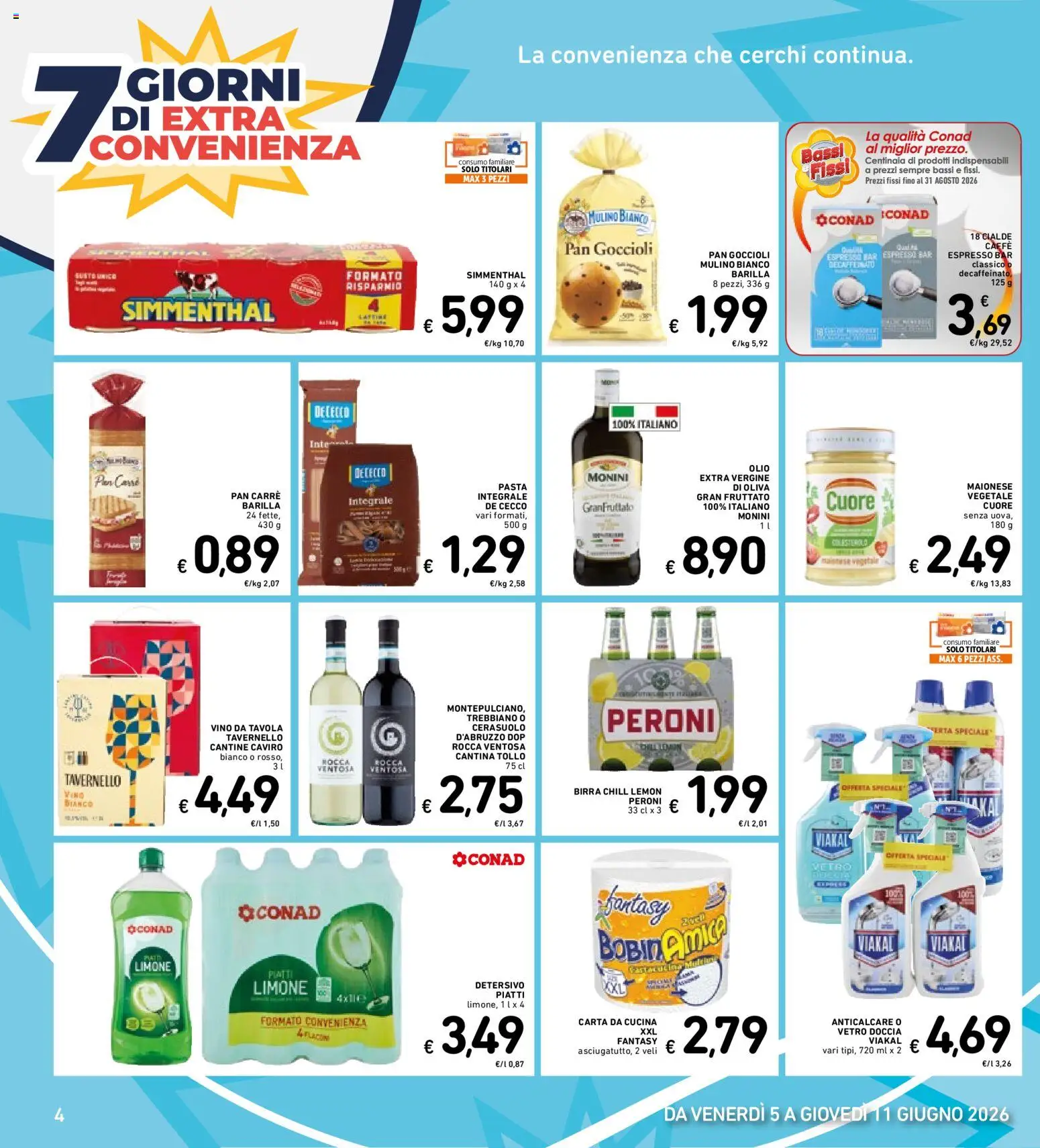 Volantino Spazio Conad del 05.06.2026 | Pagina: 4 | Prodotti: Birra, Anticalcare, Limone, Vino