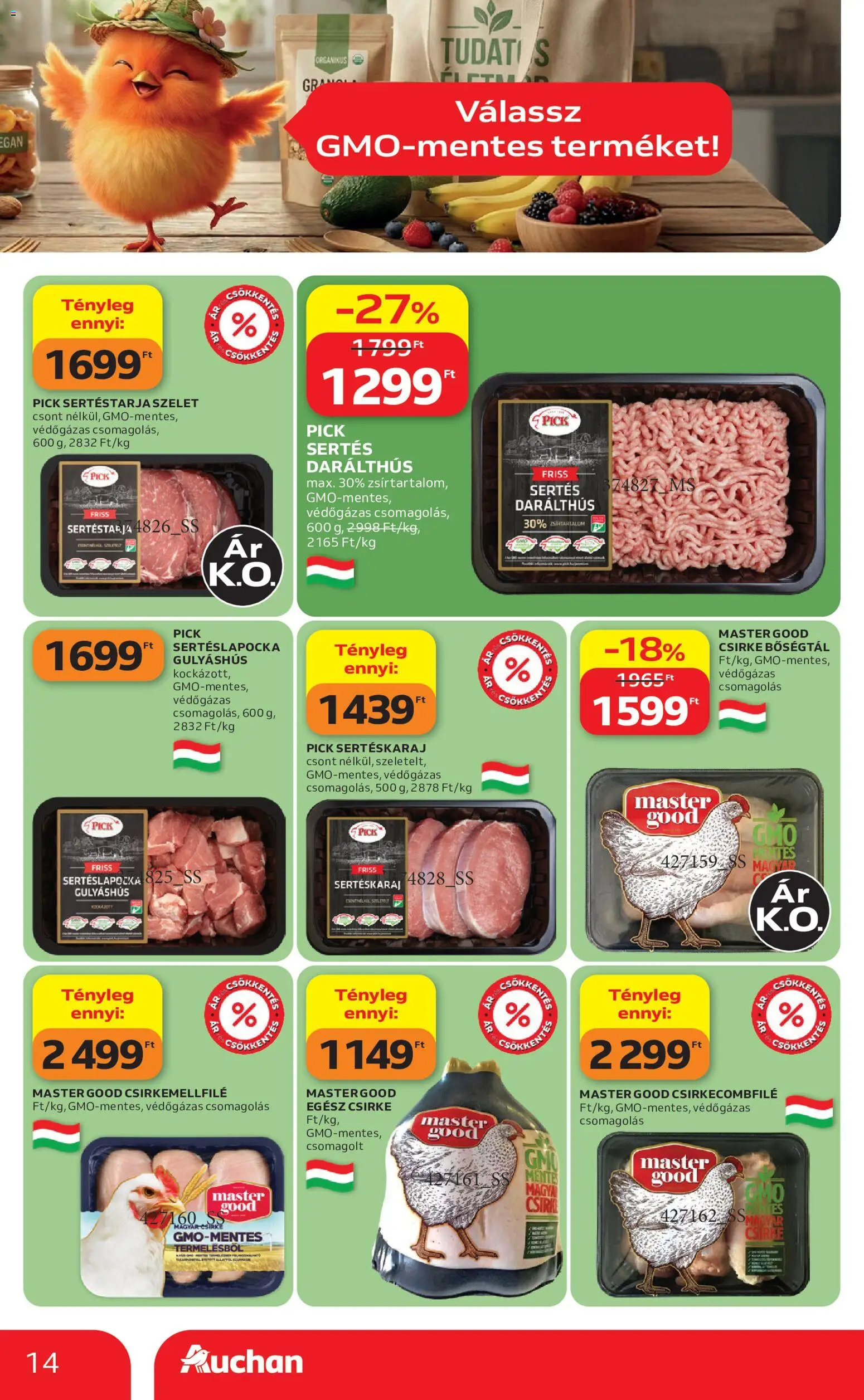 Auchan akciós ujság - amely érvényes a következő dátumtól: 2026.07.16. | Oldal: 14 | Termékek: Sertéstarja, Szelet, Tarja, Csirkemellfilé