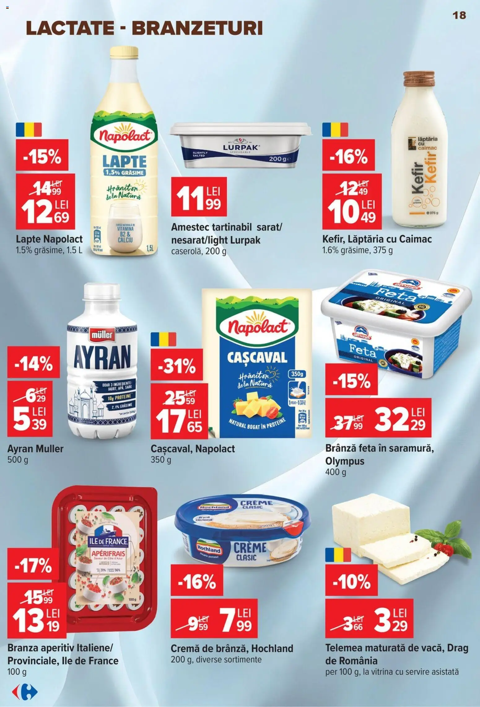 Noul catalog Carrefour – valabil de la 14.10.2026 | Pagină: 18 | Produse: Proteine, Brânză feta, Cașcaval, Hochland