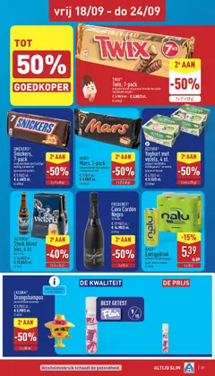 TWIX, Twix, 7-pack, krokante biscuit en karamel in melkchocolade, individueel verpakt - Voorbeeld van een folder van Aldi, geldig van 14/09/2026 | Pagina: 31 | Producten: Kiwi, Muesli, Droogshampoo, Yoghurt