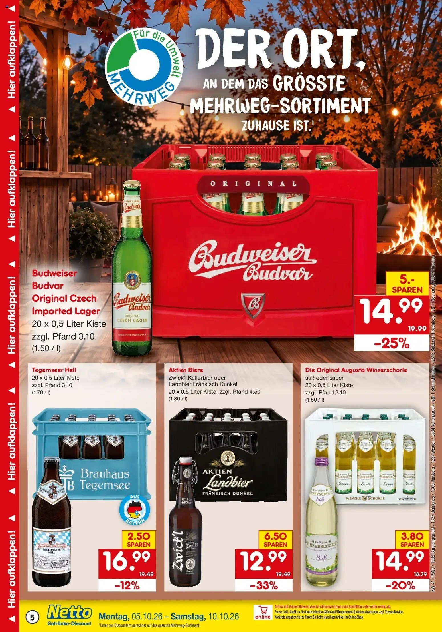 Netto Marken-Discount Prospekt Sulzbach-Rosenberg (ab 05.10.2026) » Angebote | Seite: 5 | Produkte: Budweiser