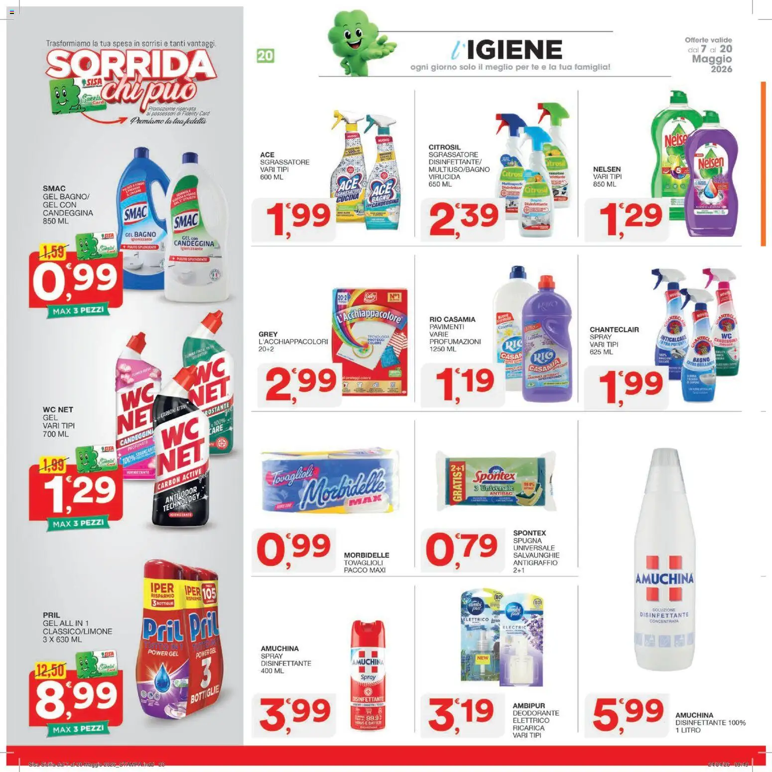 Volantino SISA del 07.05.2026 | Pagina: 20 | Prodotti: Deodorante, Anticalcare, WC, Bagno