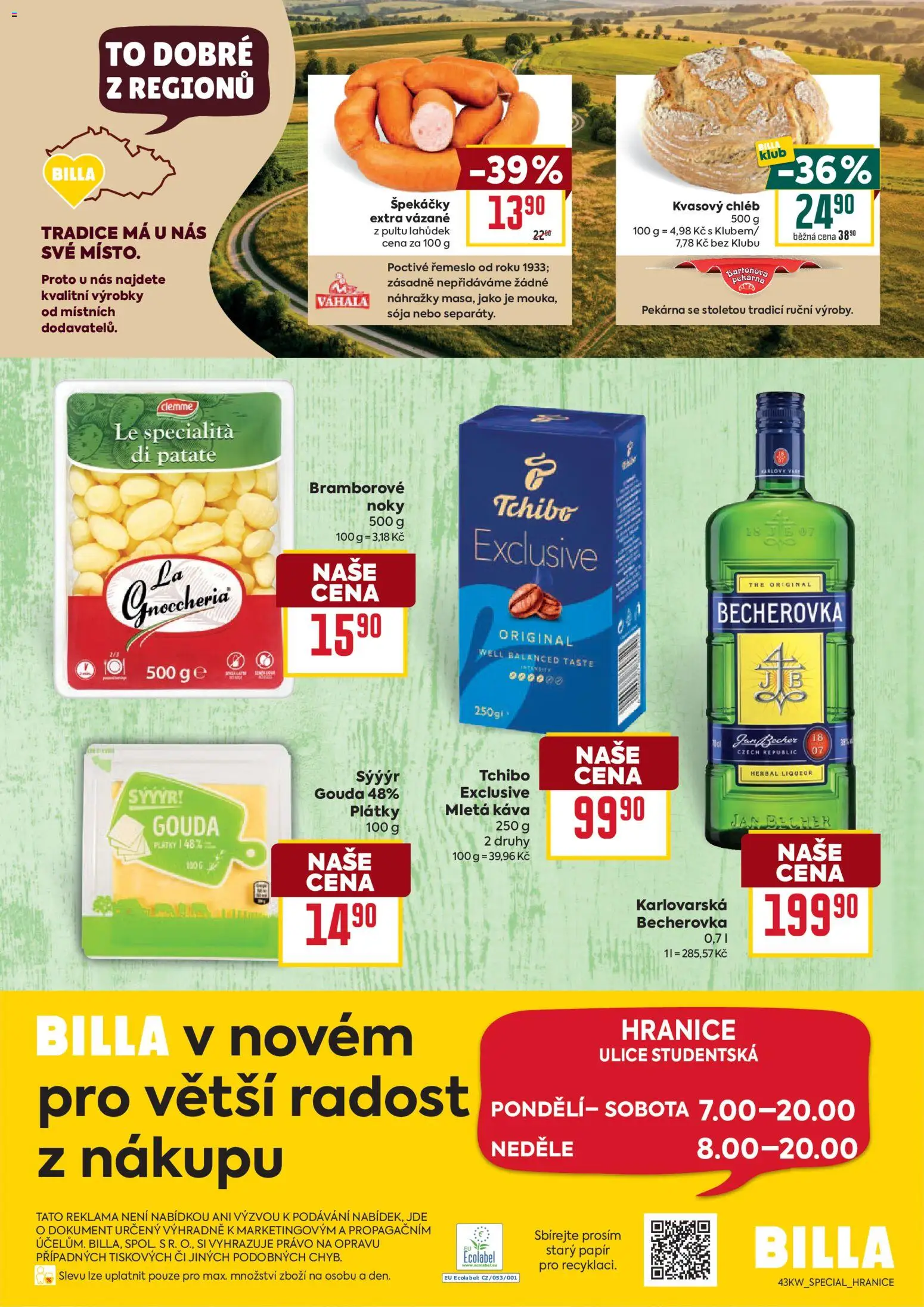 Billa leták - Hranice od 21.10.2026 | Strana: 2 | Produkty: Gouda, Káva, Pekárna, Mletá káva