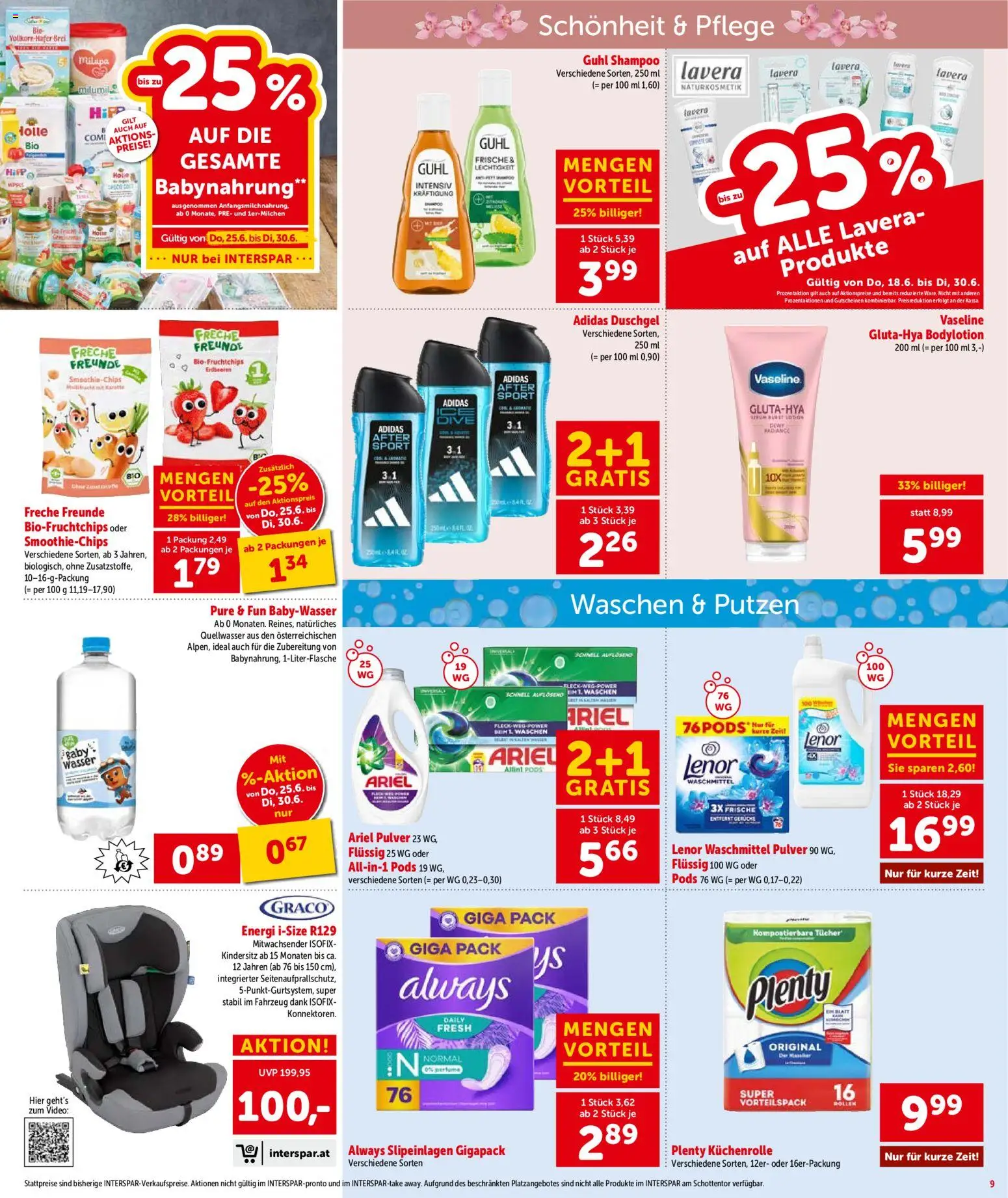 Interspar Flugblatt - Salzburg gültig ab 25.06.2026 | Seite: 9 | Produkte: Huile essentielle, Babynahrung, Wasser, Duschgel