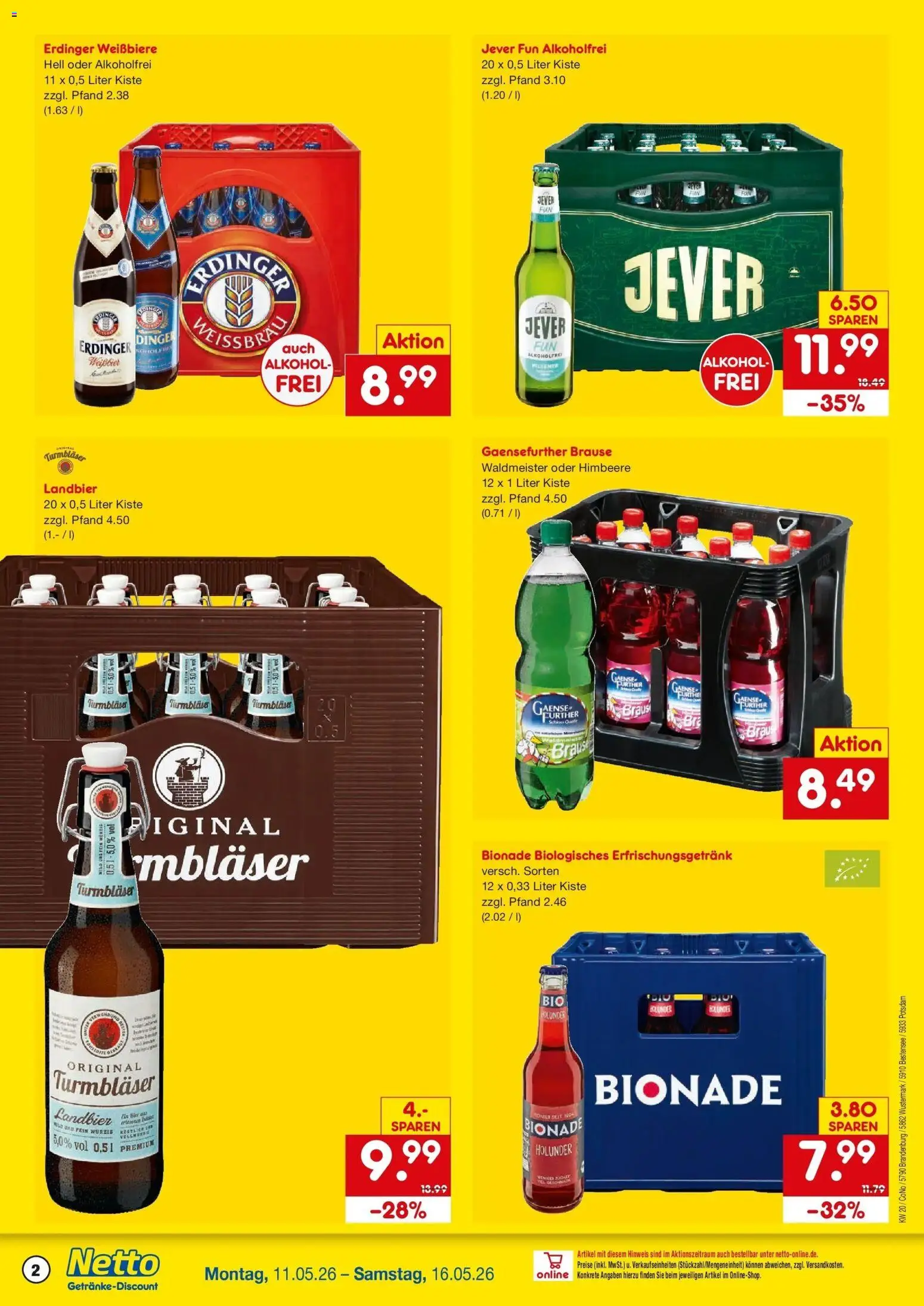 Netto Marken-Discount Prospekt Wustermark-Elstal	 – gültig ab 10.05.2026 | Seite: 2 | Produkte: Erdinger, Bionade, Jever, Himbeere