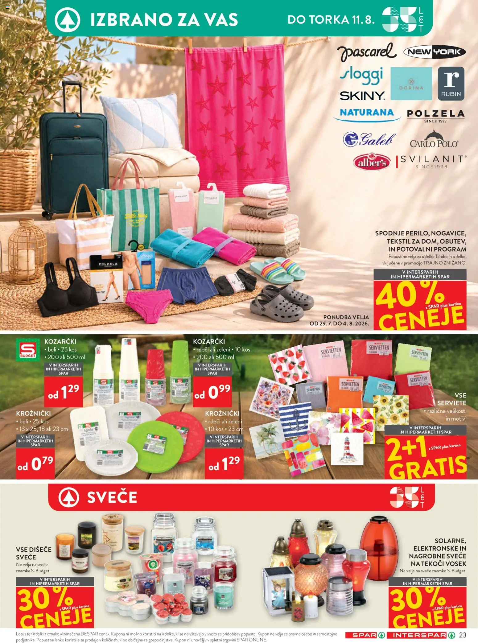 Novi Spar katalog ponudbe – veljaven od 27.07.2026 | Stran: 33 | Izdelki: Nagrobne sveče, Kos, Svece