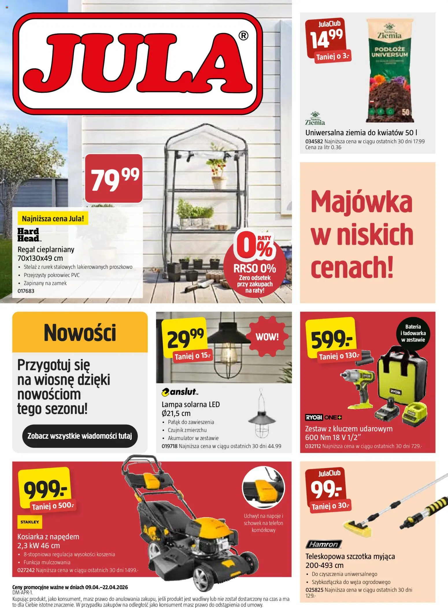 Jula - Gazetka od 09.04.2026 | Strona: 1 | Produkty: Napoje, Lampa, Szczotka, Regał