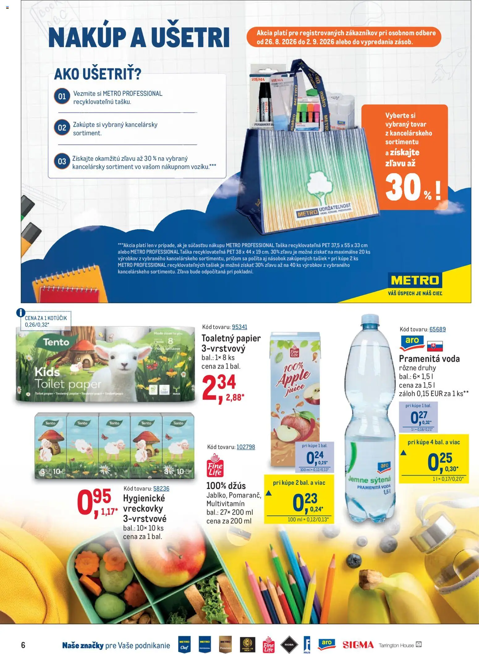 Nové Metro akcie – leták je platný od 26.08.2026 | Strana: 6 | Produkty: Multivitamín, Džús, Apple, Toaletný papier