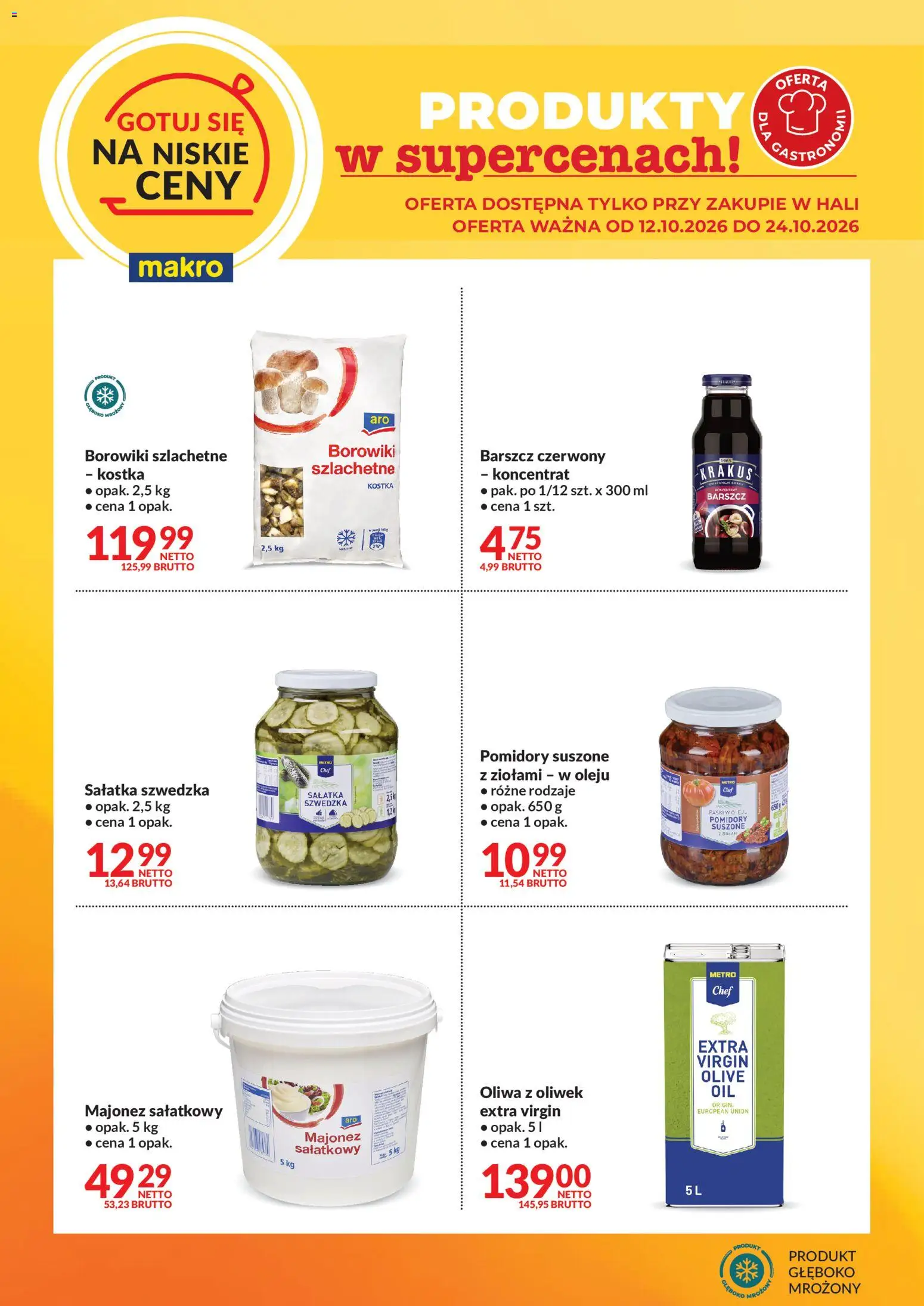 Makro gazetka - Gotuj się na niskie ceny od 12.10.2026 | Strona: 1 | Produkty: Oliwa z oliwek, Sałatka szwedzka, Pomidory suszone, Majonez