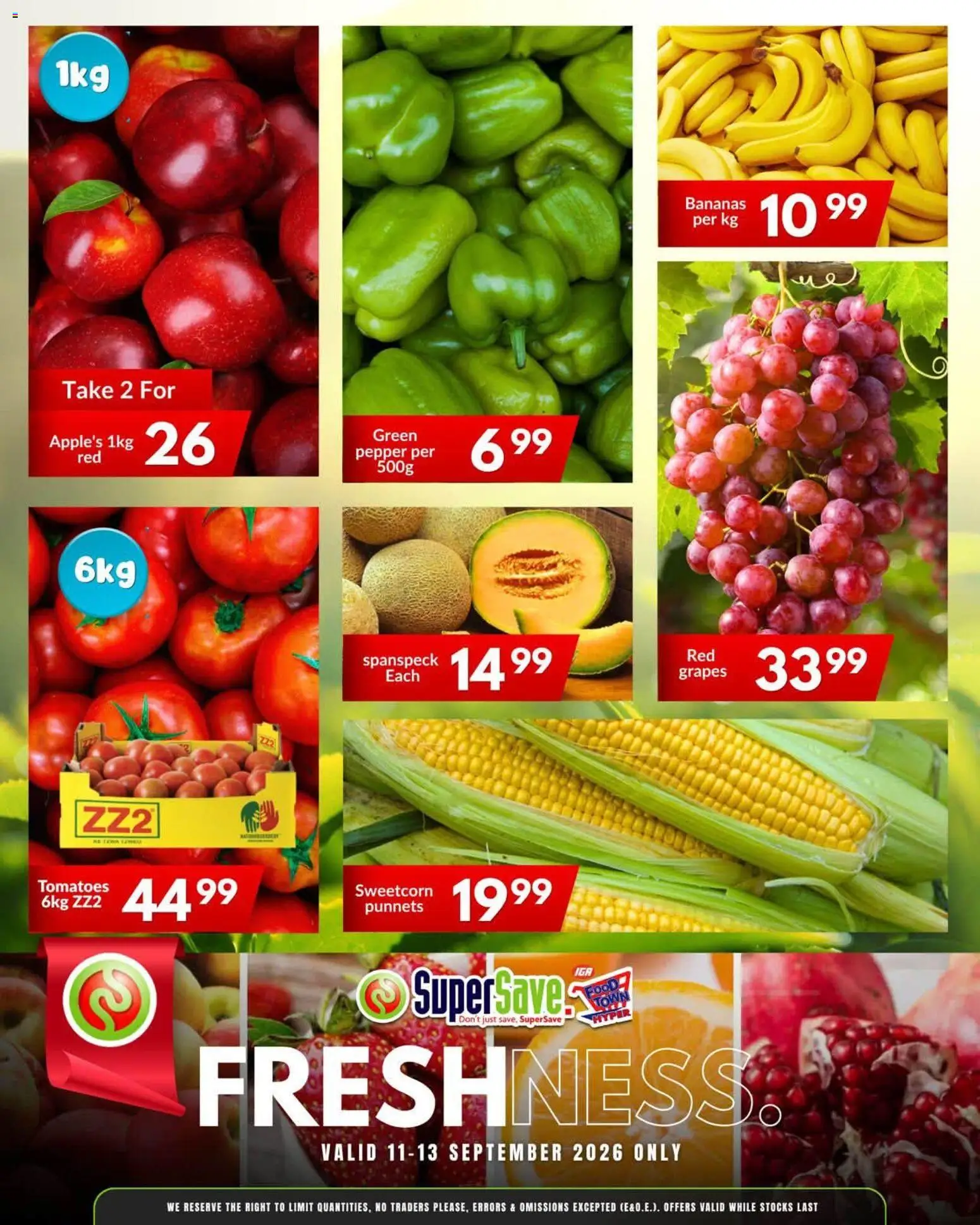 New Super Save catalogue – valid from 11/09/2026 | Page: 4 | Products: Tomatoes, Bananas, Pepper, Grapes