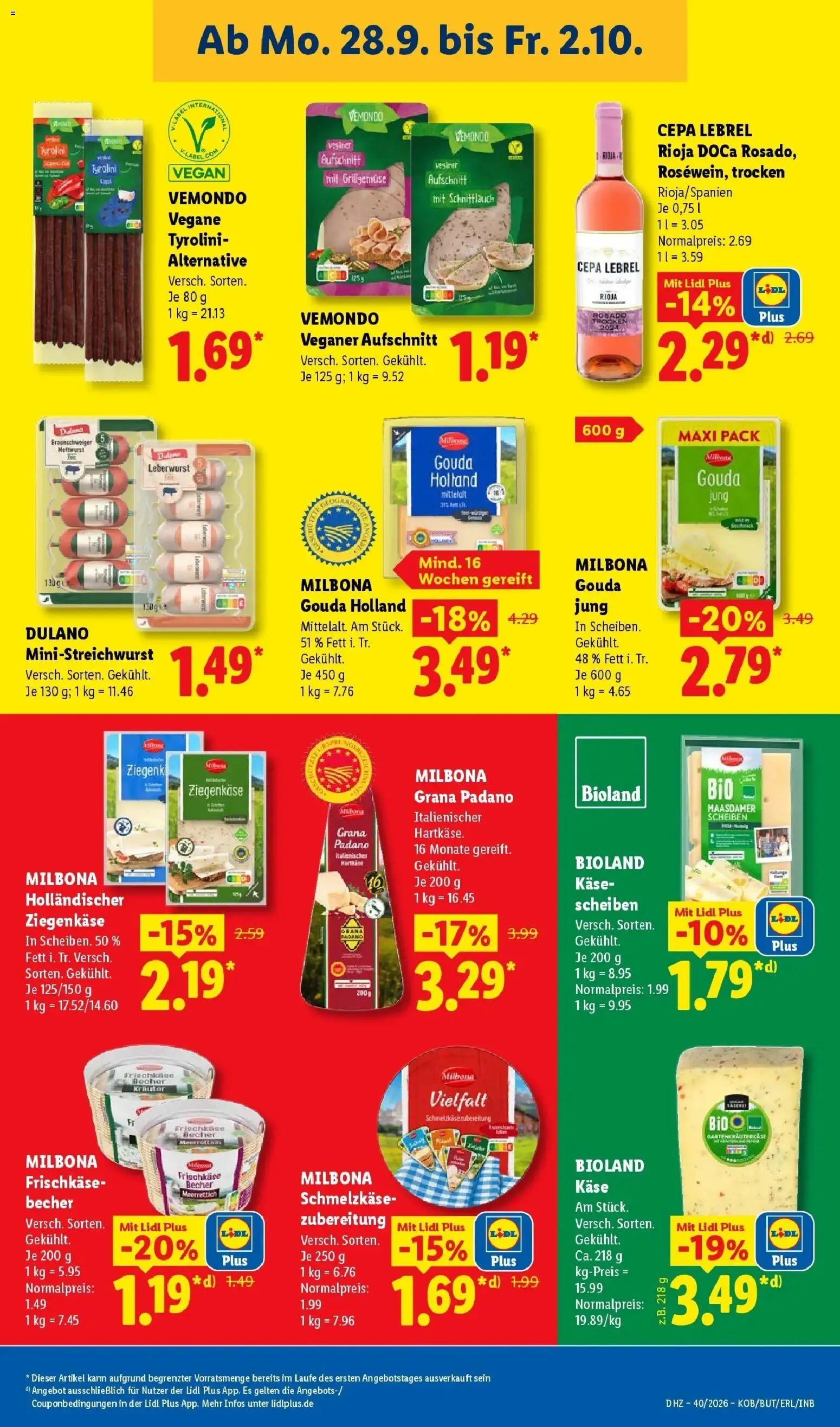 Lidl Prospekt Künzell (ab 28.09.2026) zum Blättern » Angebote | Seite: 19 | Produkte: Grana Padano, Käse, Gouda, Ziegenkäse