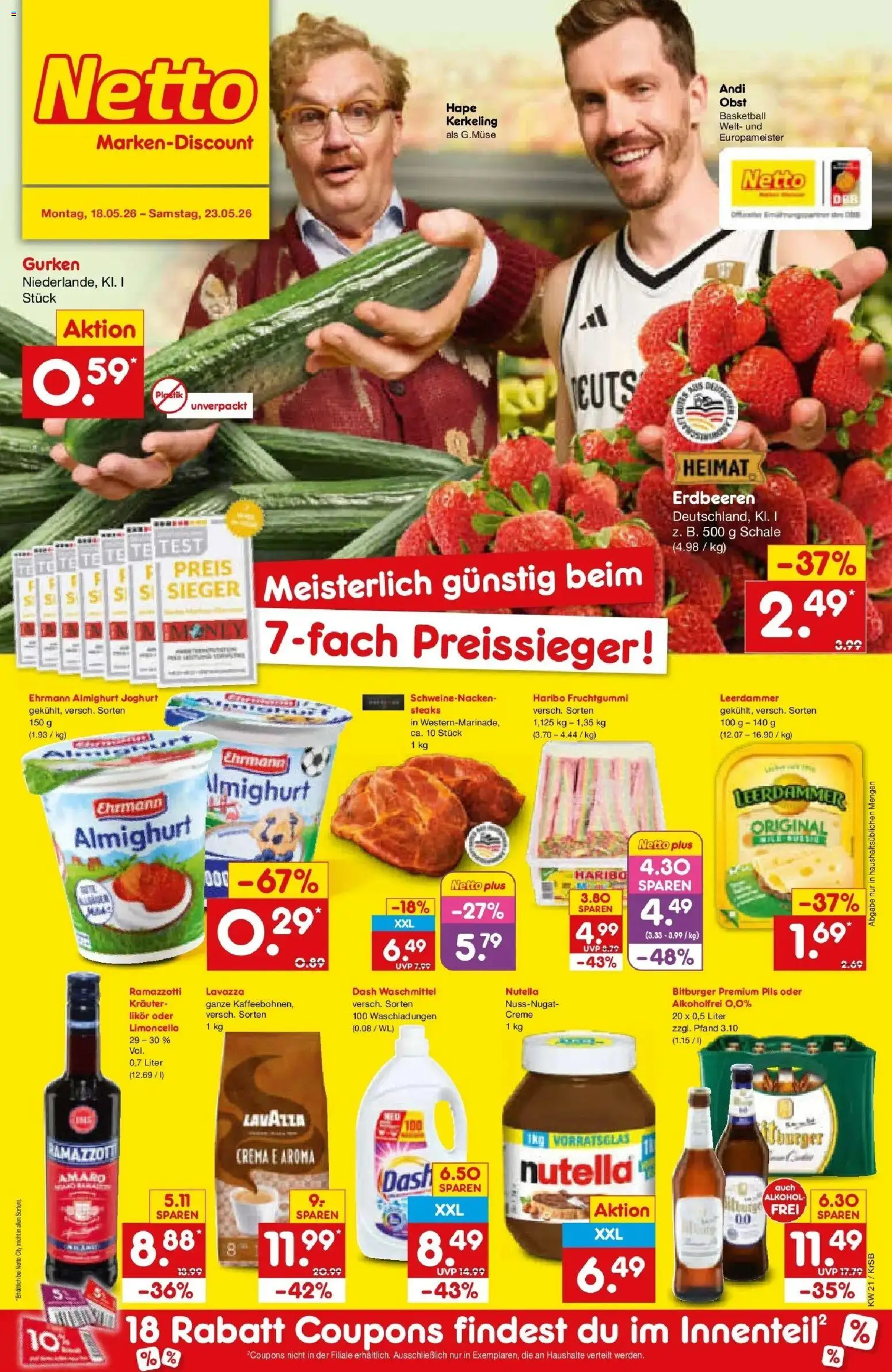 Netto Marken-Discount Prospekt Jüchen	 – gültig ab 17.05.2026 | Seite: 1 | Produkte: Bitburger, Nutella, Basketball, Ramazzotti