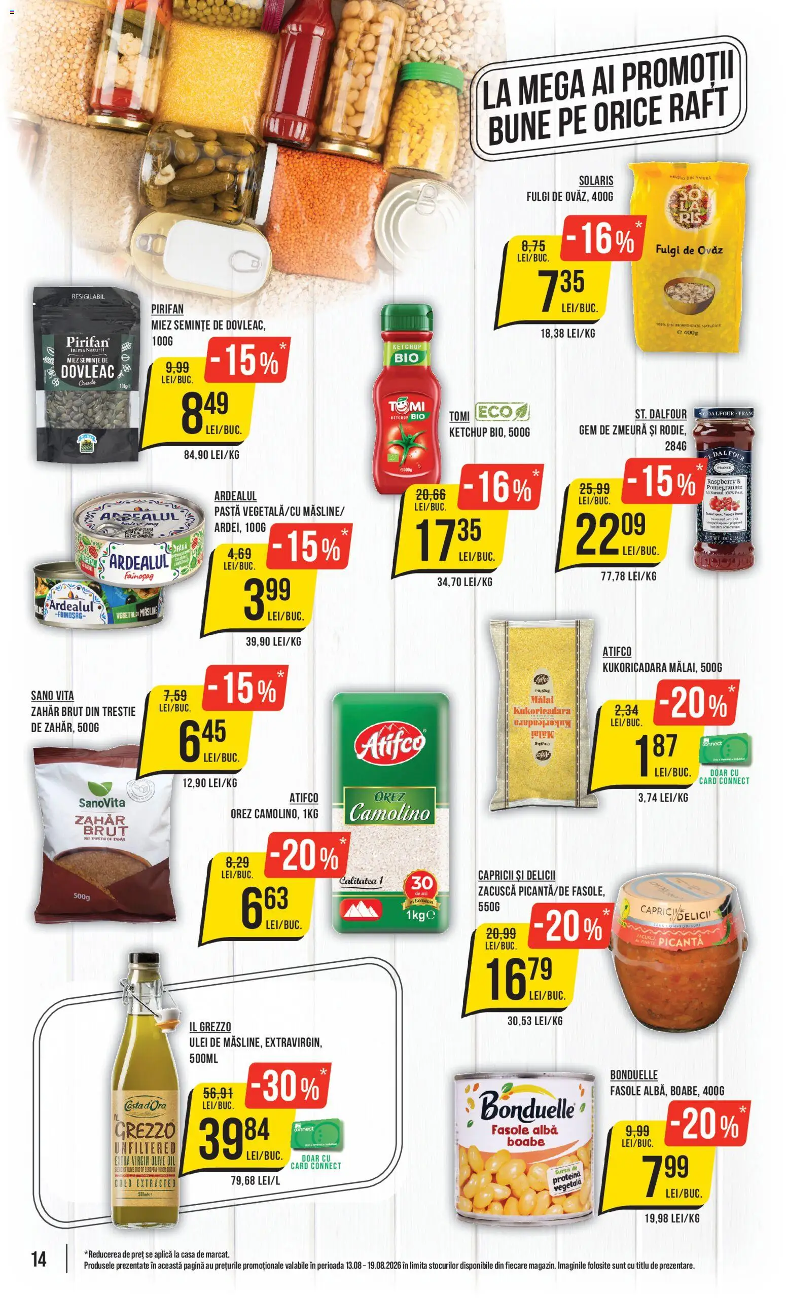 Noul catalog Mega Image – valabil de la 13.08.2026 | Pagină: 14 | Produse: Aplică, Raft, Ketchup, Fulgi