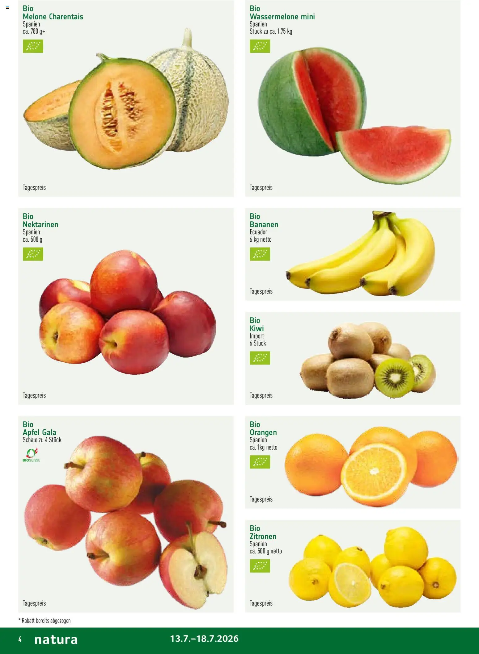 Prodega aktionen Natura – gültig ab 13.07.2026 | Seite: 4 | Produkte: Äpfel, Orangen, Melone, Wassermelone
