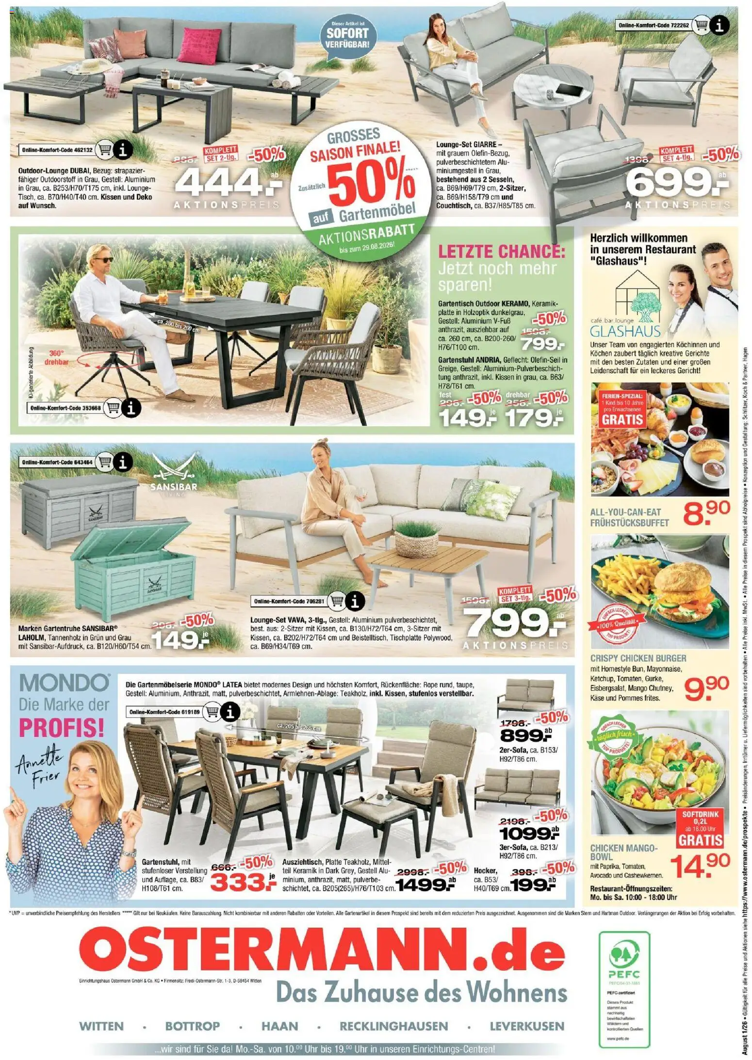 Ostermann Prospekt – gültig ab 15.08.2026 | Seite: 12 | Produkte: Gartenmöbel, Burger, Gerichte, Uhr