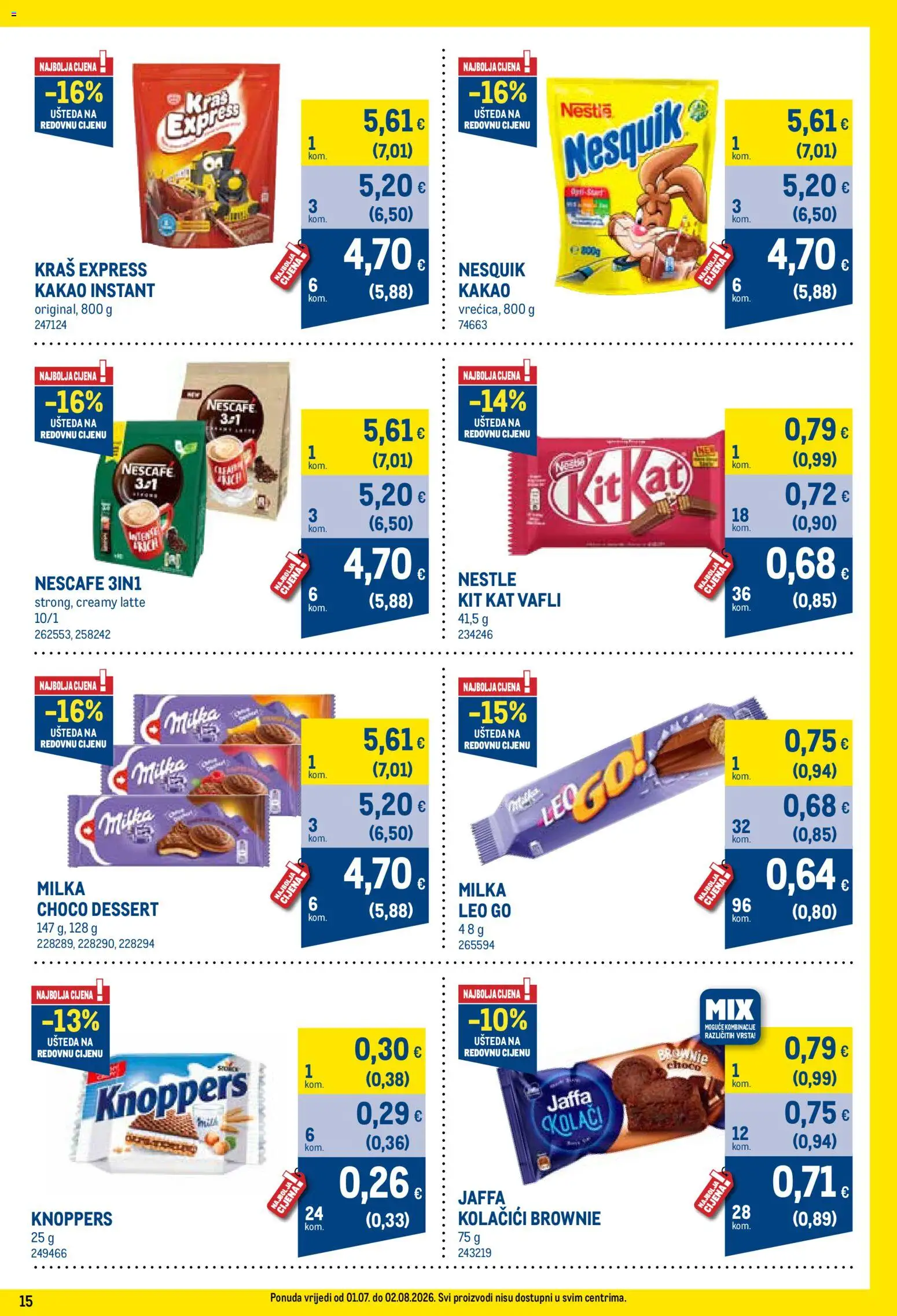 Metro katalog | vrijedi od 01.07.2026 | Stranica: 15 | Proizvodi: Nescafe, Nesquik, Vafli, Kakao