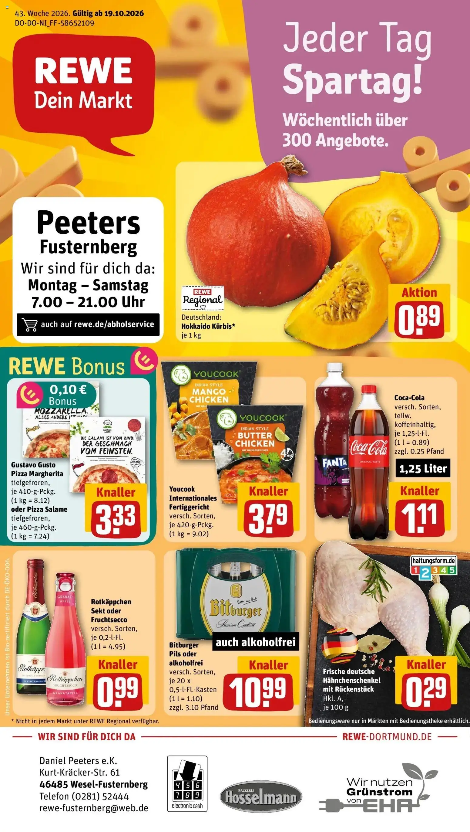REWE Prospekt ab 19.10.2026 zum Blättern » Angebote | Seite: 1 | Produkte: Bitburger, Youcook, Pils, Mango