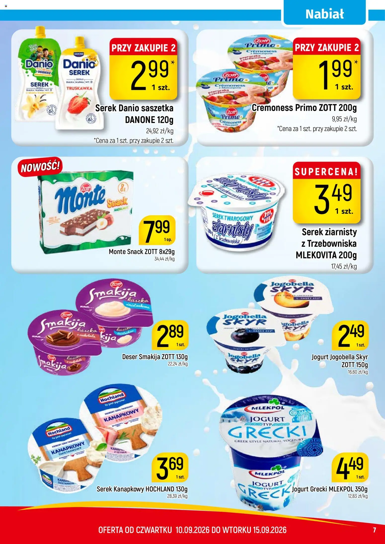 Piotruś Pan gazetka od 10.09.2026 | Strona: 7 | Produkty: Jogurt grecki, Deser, Serek ziarnisty, Jogurt