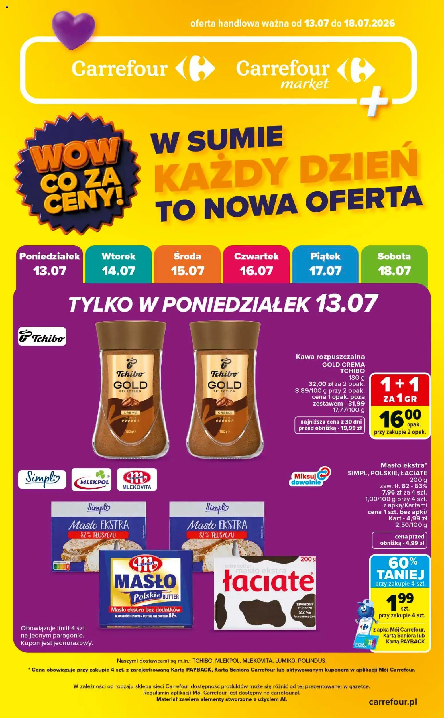 Carrefour gazetka - Wow co za ceny od 13.07.2026 | Strona: 1 | Produkty: Karta, Kawa rozpuszczalna, Tchibo, Kawa