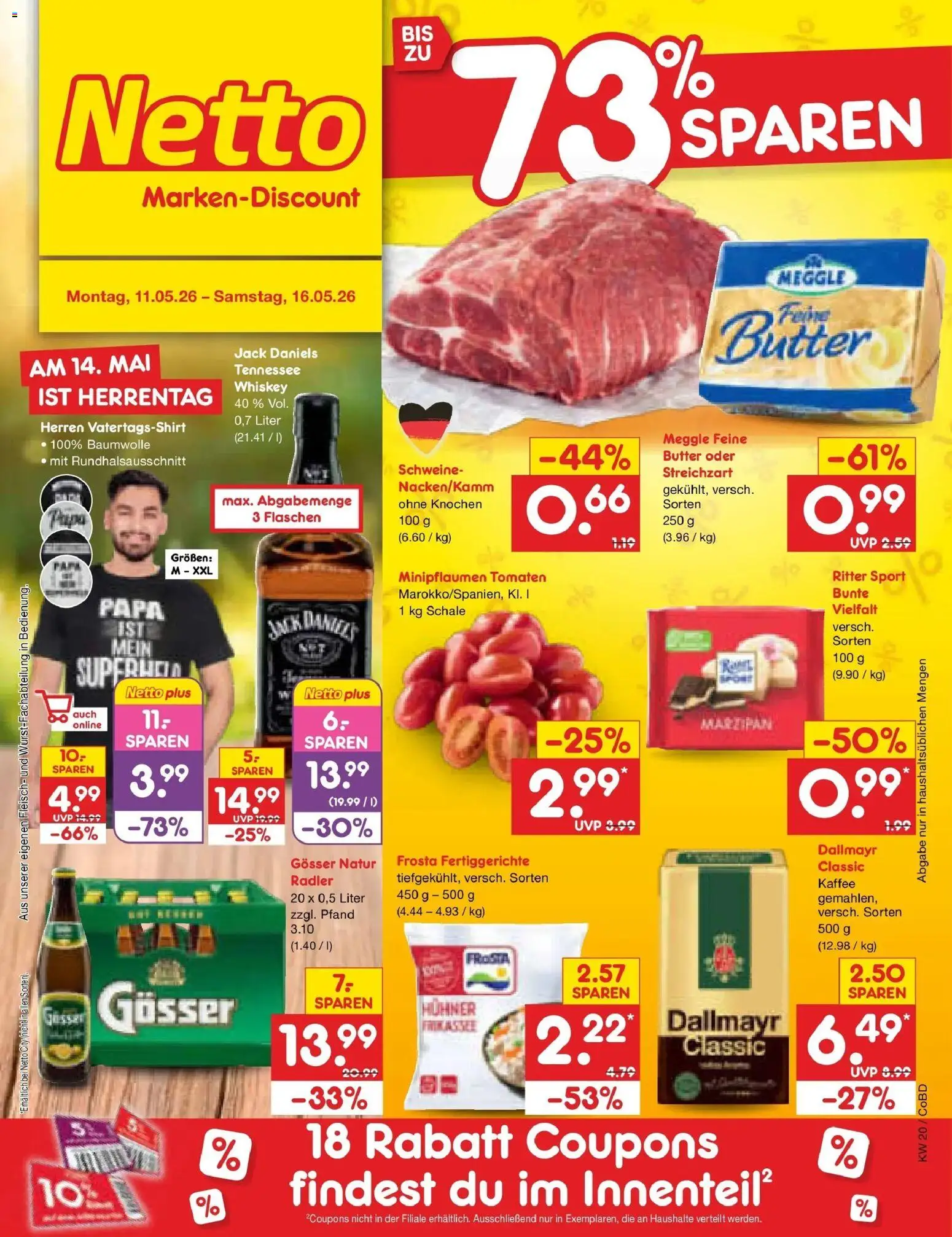 Netto Marken-Discount Prospekt Delitzsch	 – gültig ab 10.05.2026 | Seite: 1 | Produkte: Butter, Kaffee, Fertiggerichte, Whiskey