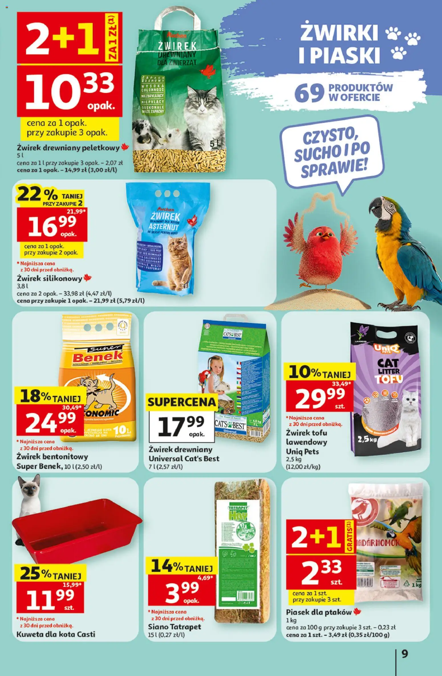 Auchan gazetka - Świat Pupili Hipermarket od 01.10.2026 | Strona: 9 | Produkty: Kuweta dla kota, Żwirek silikonowy, Tofu, Żwirek drewniany