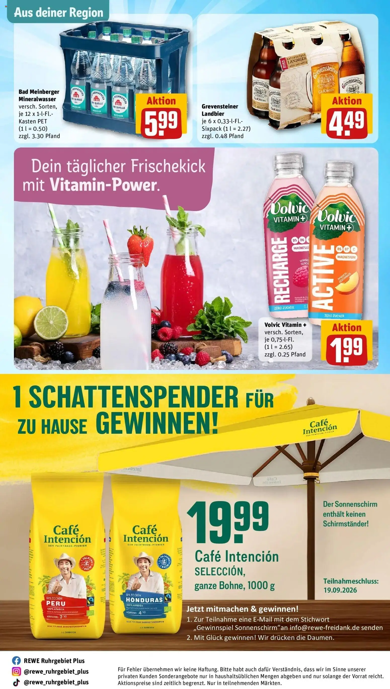 REWE Prospekt ab 14.09.2026 zum Blättern » Angebote | Seite: 32 | Produkte: Schirmständer, Mineralwasser, Zucker, Sonnenschirm