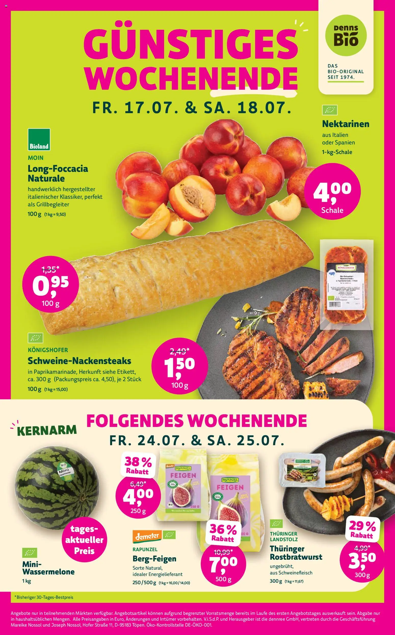 Denns BioMarkt Angebote – gültig ab 15.07.2026 | Seite: 4 | Produkte: Nektarinen, Wassermelone, Schweinefleisch