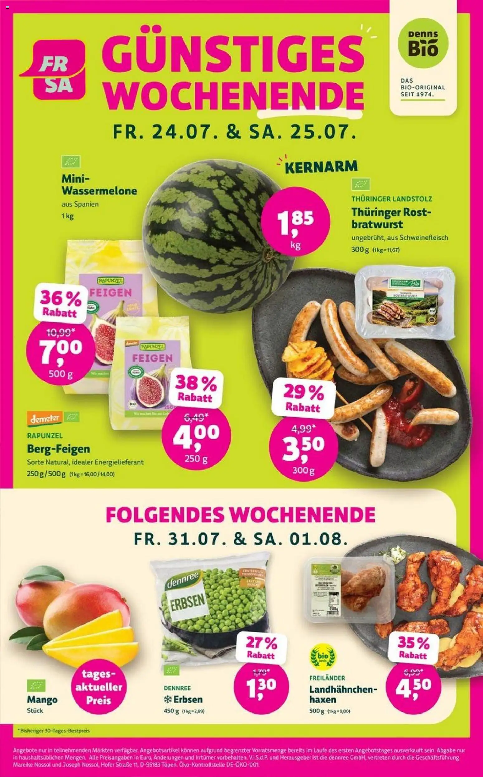 Denns BioMarkt Angebote – gültig ab 15.07.2026 | Seite: 4 | Produkte: Nektarinen, Wassermelone, Schweinefleisch, Feigen
