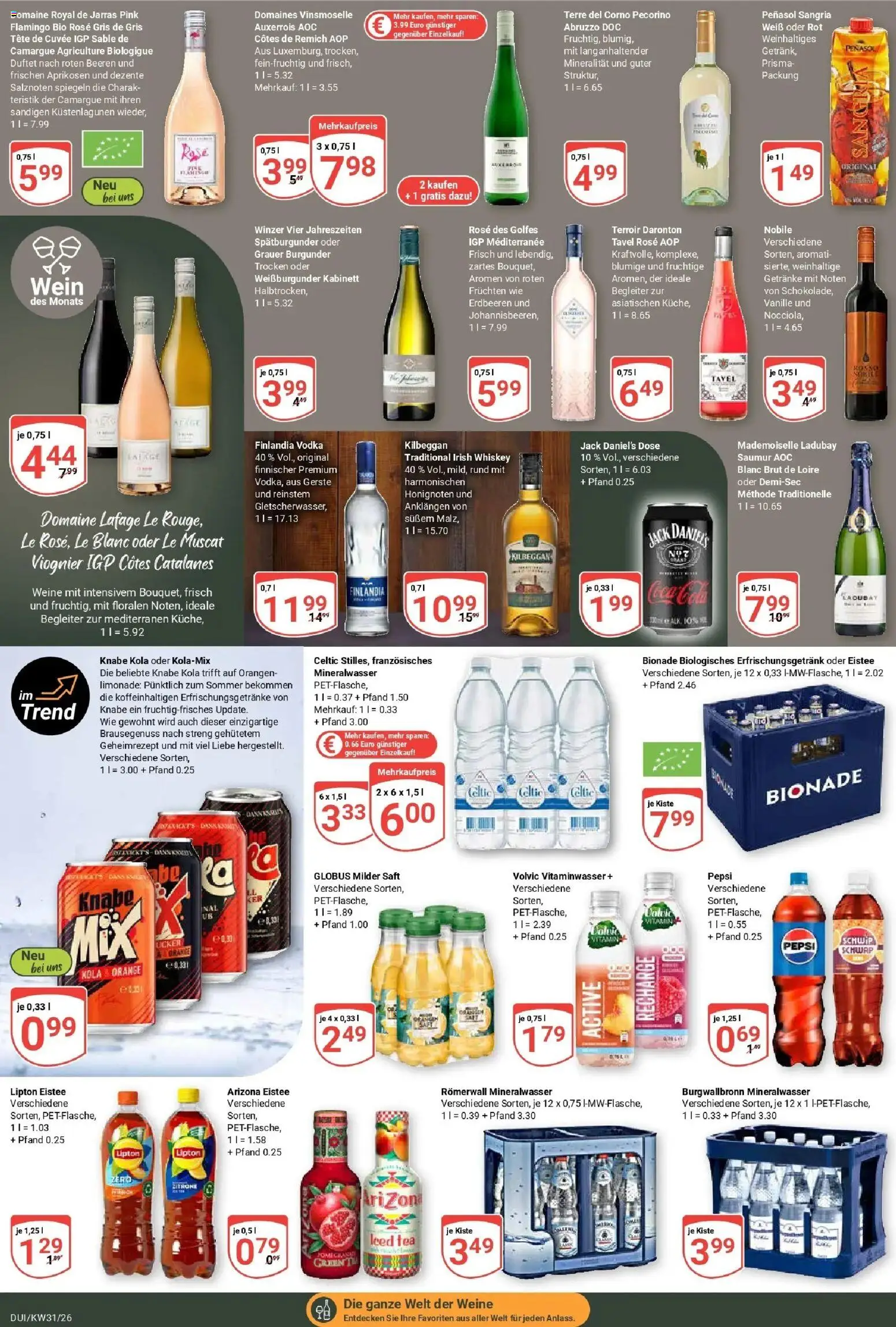 Globus Prospekt Duisburg – gültig ab 27.07.2026 | Seite: 19 | Produkte: Jack Daniel's, Limonade, Wein, Whiskey