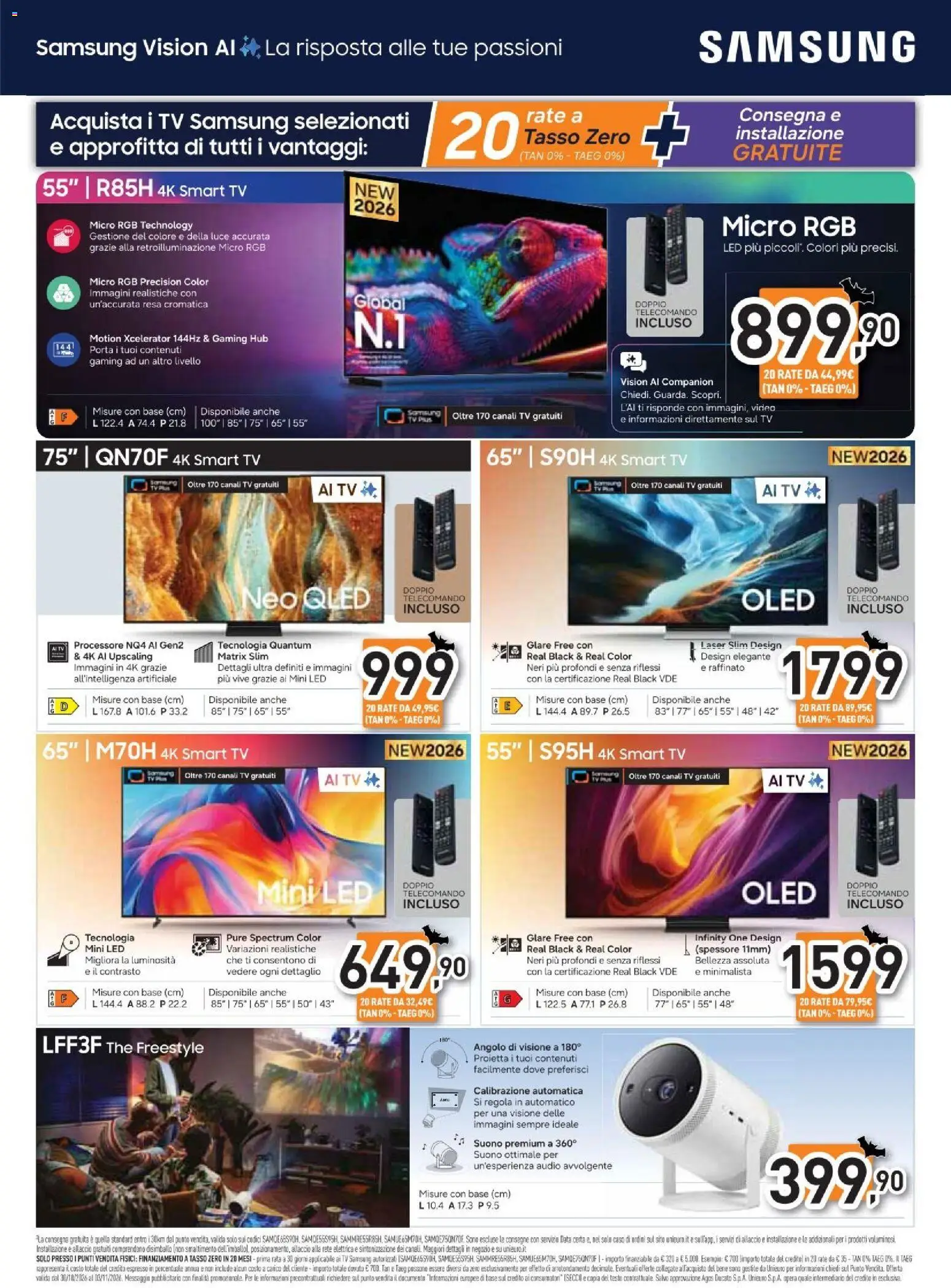 Volantino Unieuro del 30/10/2026 | Pagina: 8 | Prodotti: Tv samsung, Porta, Data, The
