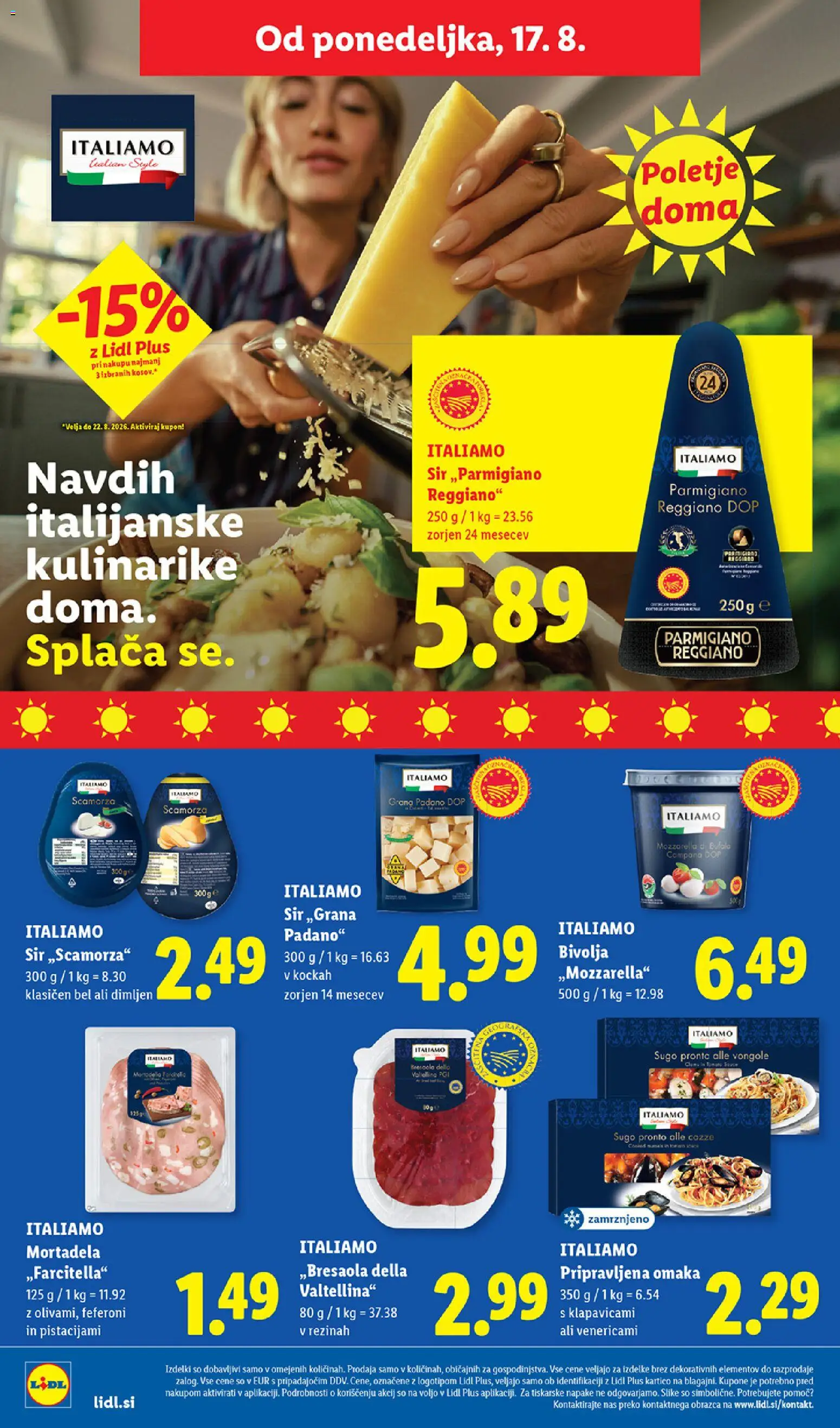 Novi Lidl katalog ponudbe – veljaven od 13.08.2026 | Stran: 44 | Izdelki: Mortadela, Mozzarella, Sir, Omaka