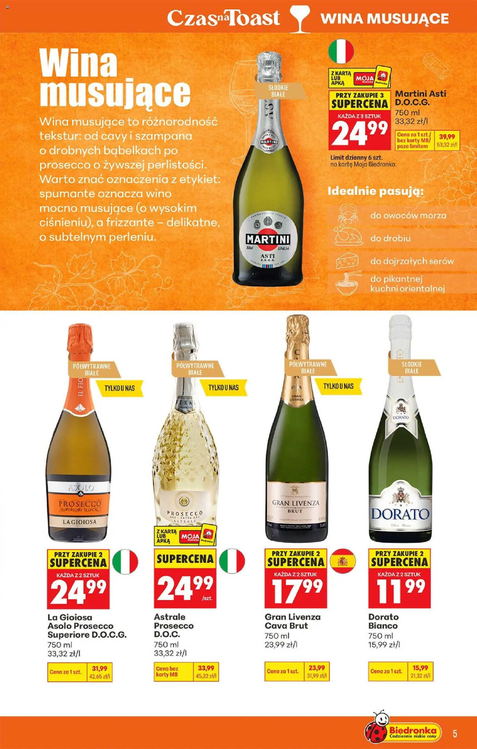 Biedronka gazetka - Czas na toast od 24.08.2026 | Strona: 5 | Produkty: Karta, Wino, Prosecco, Cava