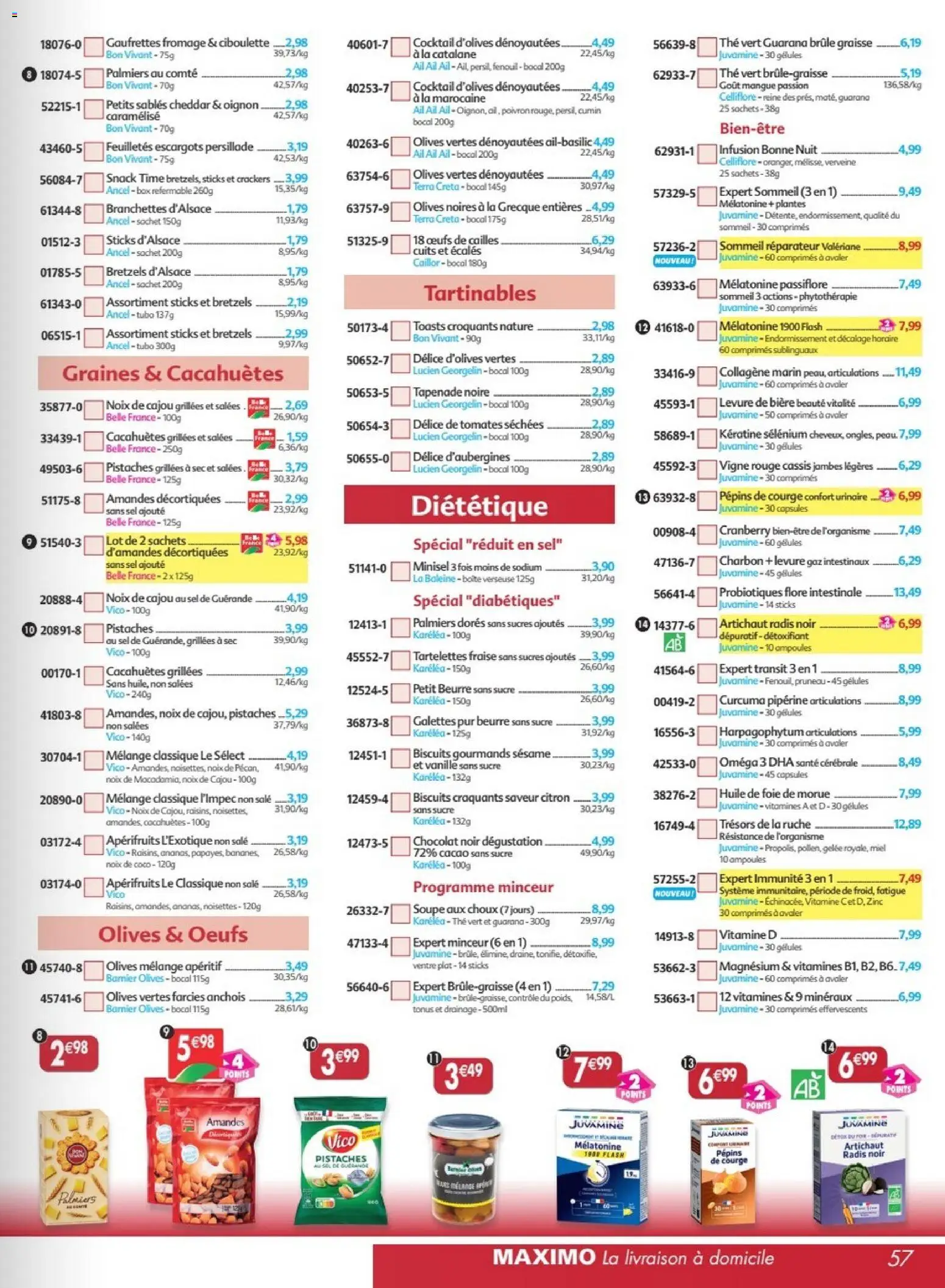 {H1} | Page: 57 | Produits: Cacahuetes grillees, Curcuma, Beurre, Bière