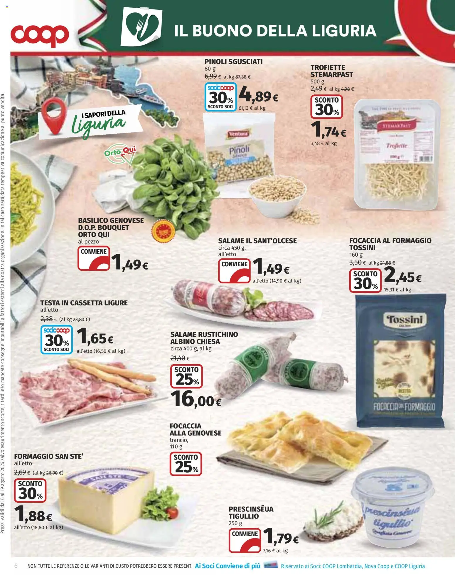 Volantino COOP del 06/08/2026 | Pagina: 6 | Prodotti: Salame, Focaccia, Formaggio, Basilico