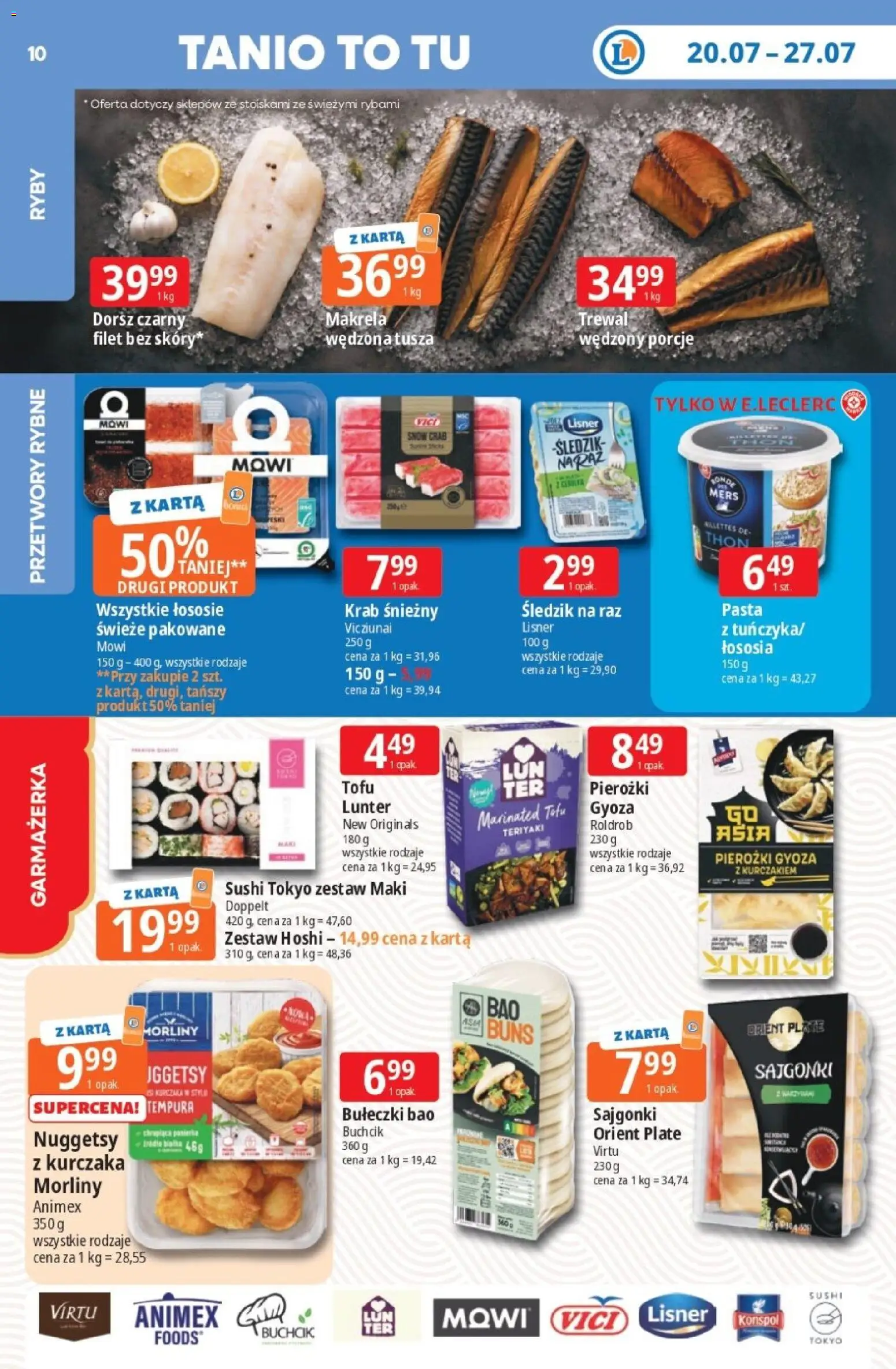 E.Leclerc gazetka od 20.07.2026 | Strona: 11 | Produkty: Makrela, Trewal, Sushi, Tofu