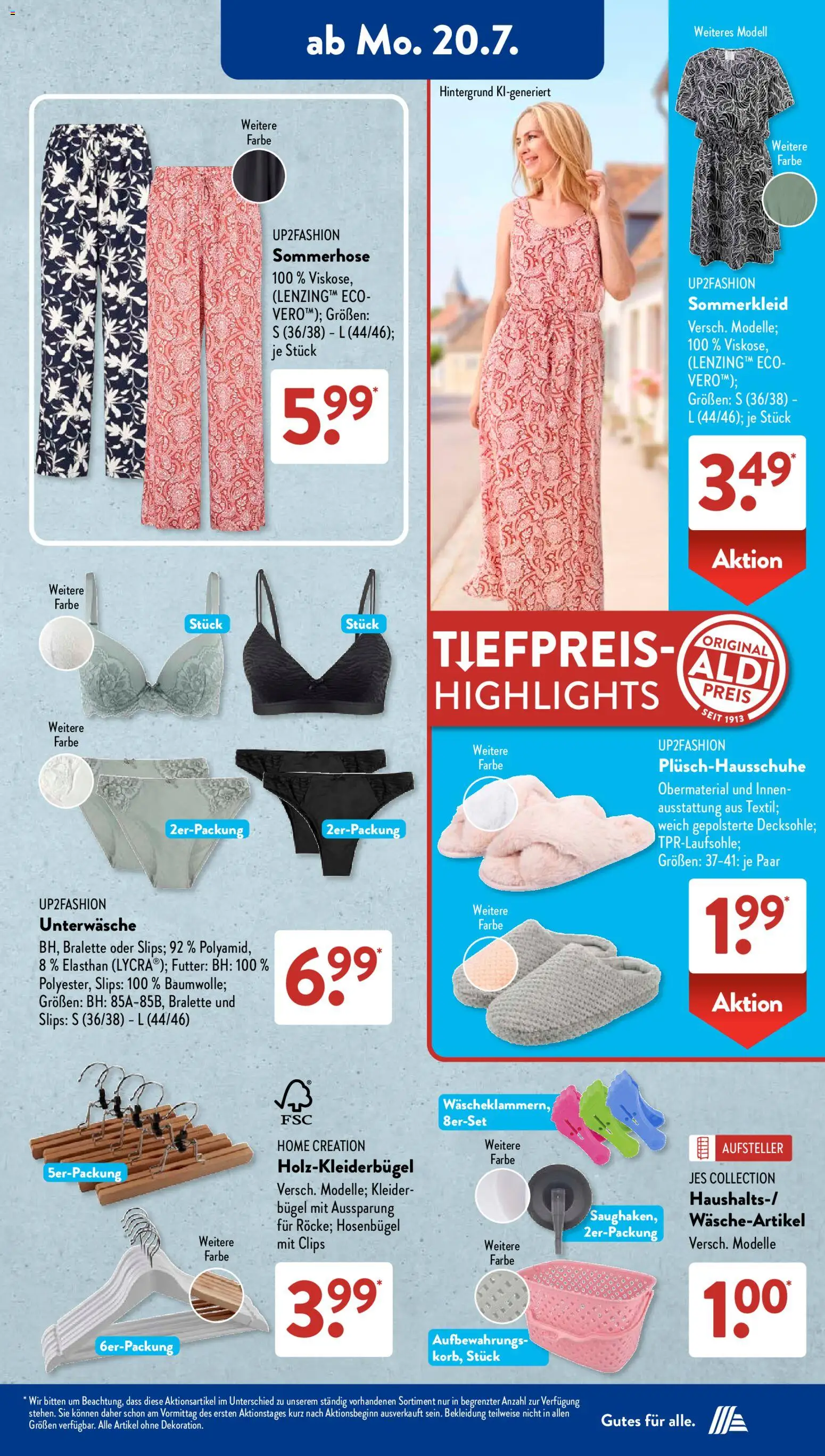 Aldi Süd Prospekt – gültig ab 20.07.2026 | Seite: 2 | Produkte: Up2fashion, Bekleidung, Unterwäsche, Home creation