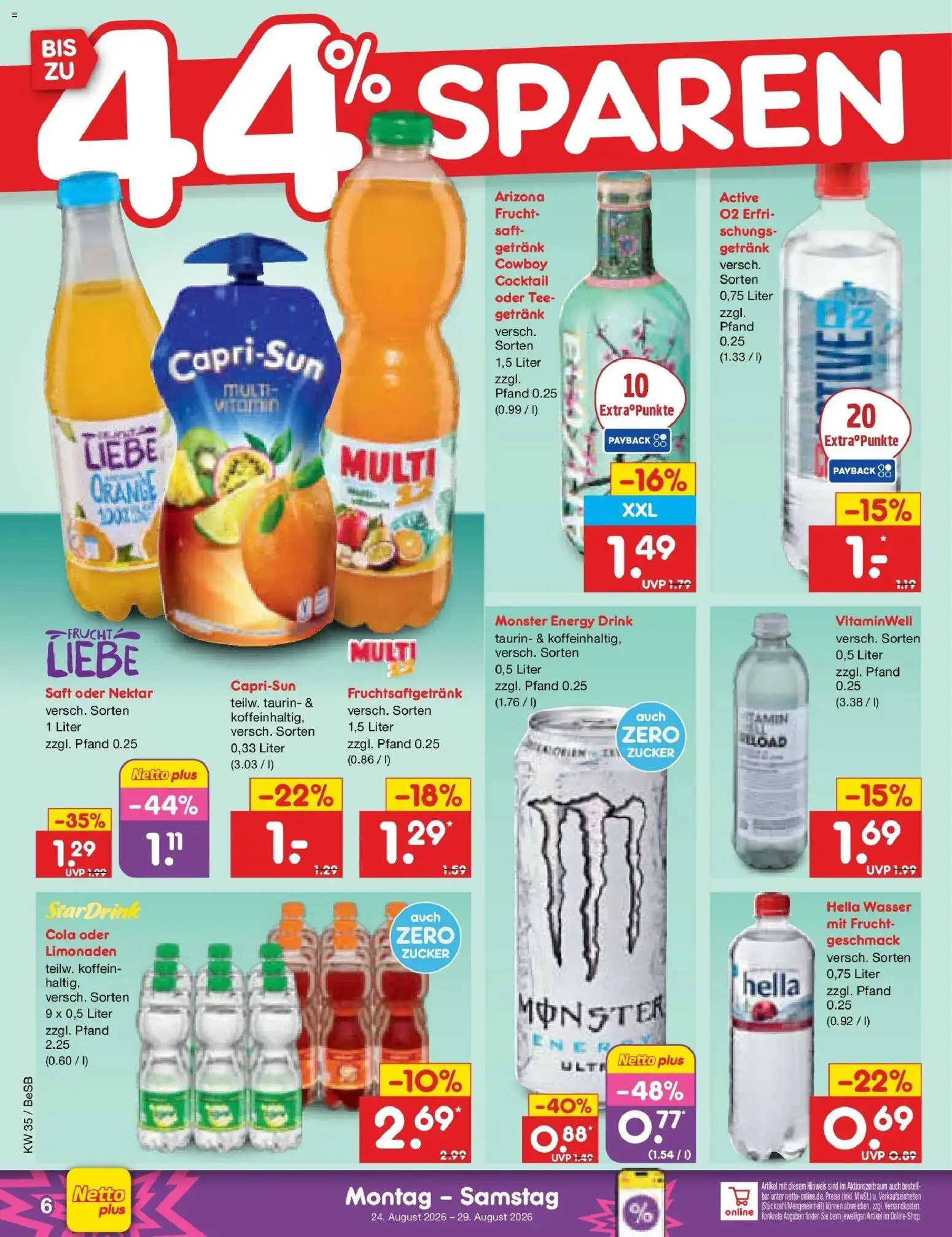 Netto Marken-Discount Prospekt Berlin-Prenzlauer Berg – gültig ab 24.08.2026 | Seite: 6 | Produkte: Cola, Wasser, Hella, Saft