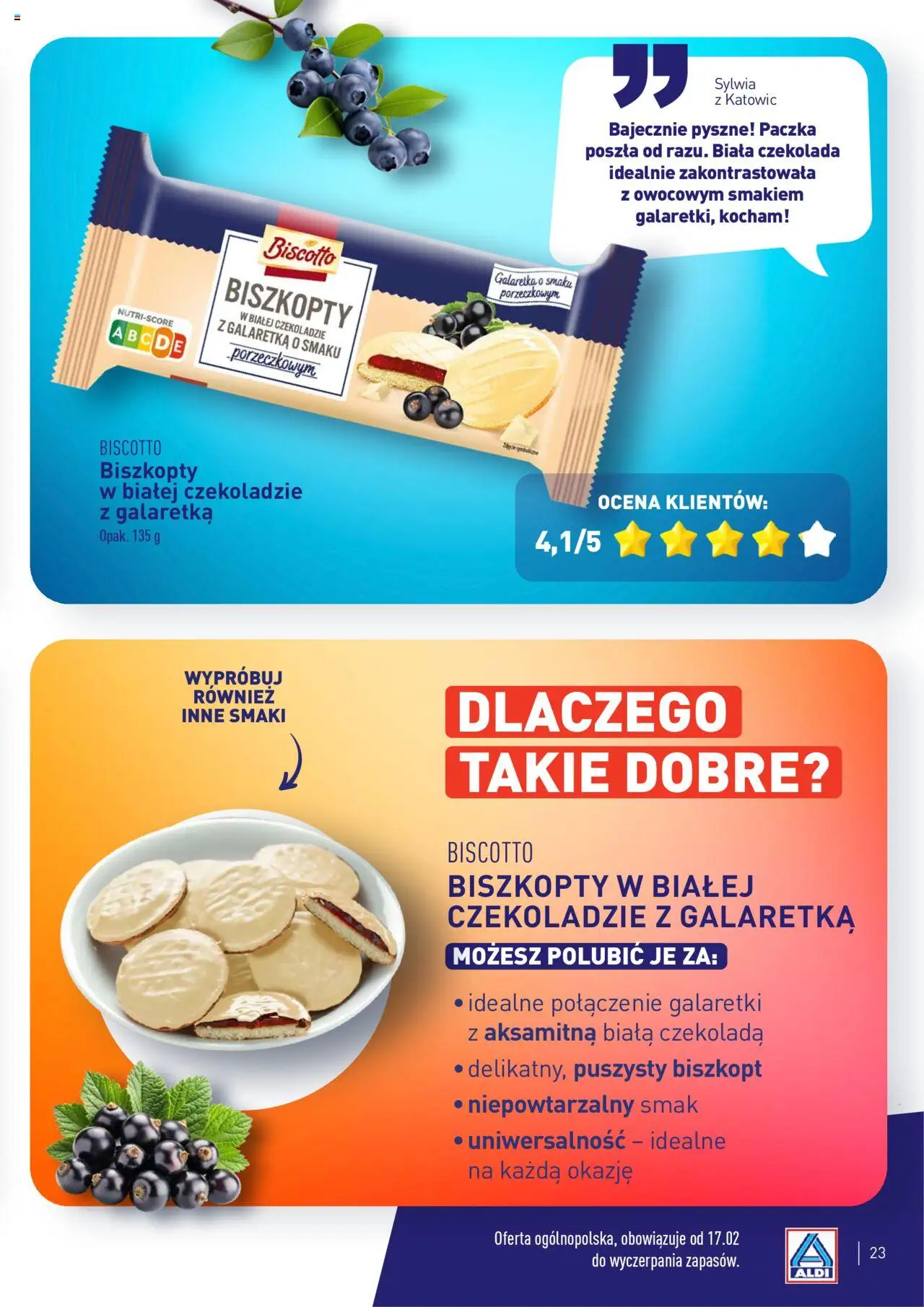 Aldi Gazetka - Wielki test od 17.02.2025 | Strona: 23 | Produkty: Galaretki, Galaretka, Biszkopty, Czekolada