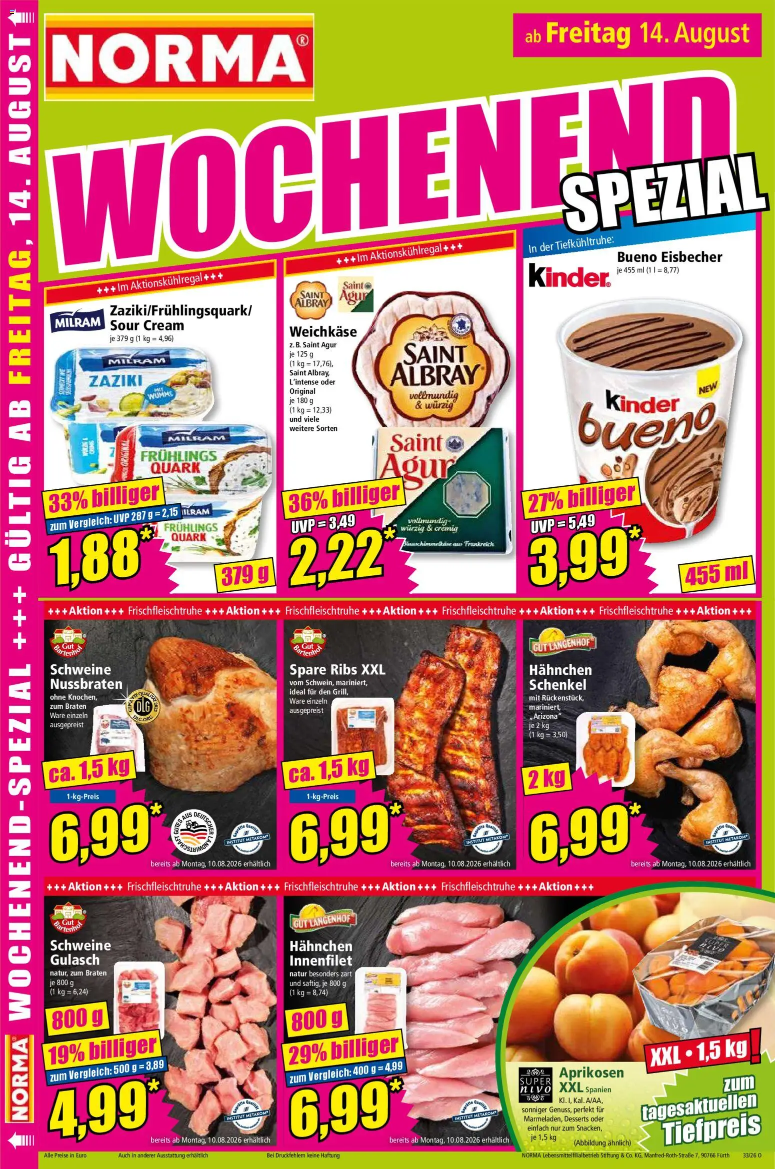 Norma Prospekt – gültig ab 10.08.2026 | Seite: 17 | Produkte: Hahnchen, Quark, Spare ribs, Milram