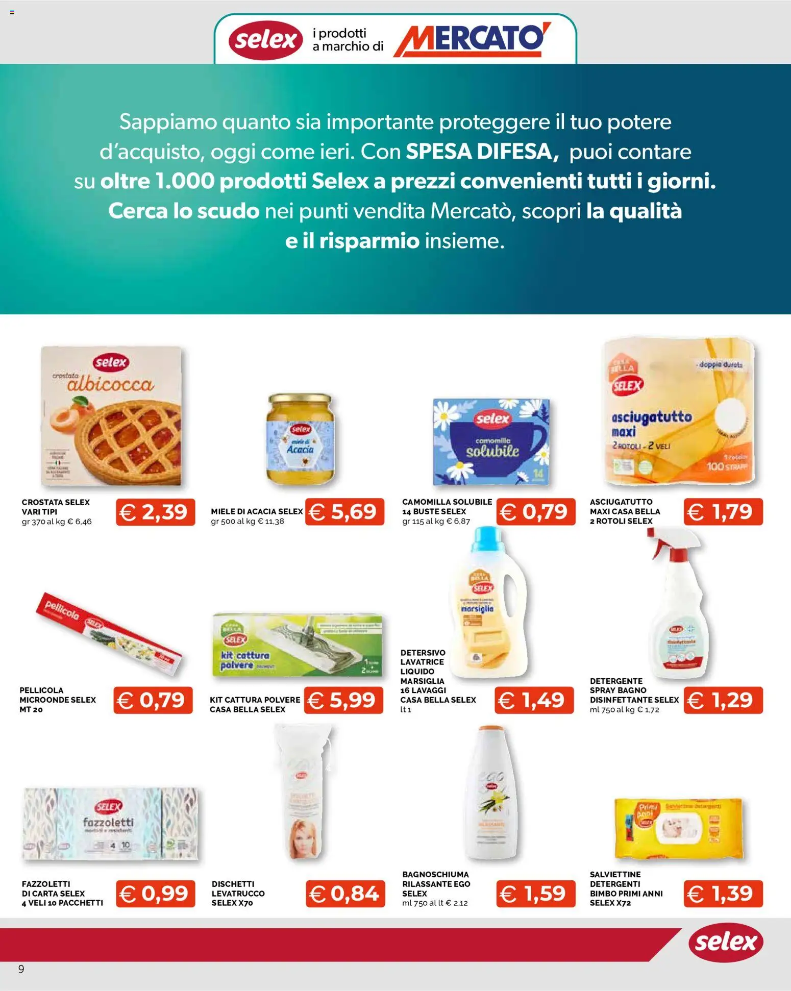 Volantino Mercatò del 22/10/2026 | Pagina: 9 | Prodotti: Microonde, Bagnoschiuma, Fazzoletti, Miele