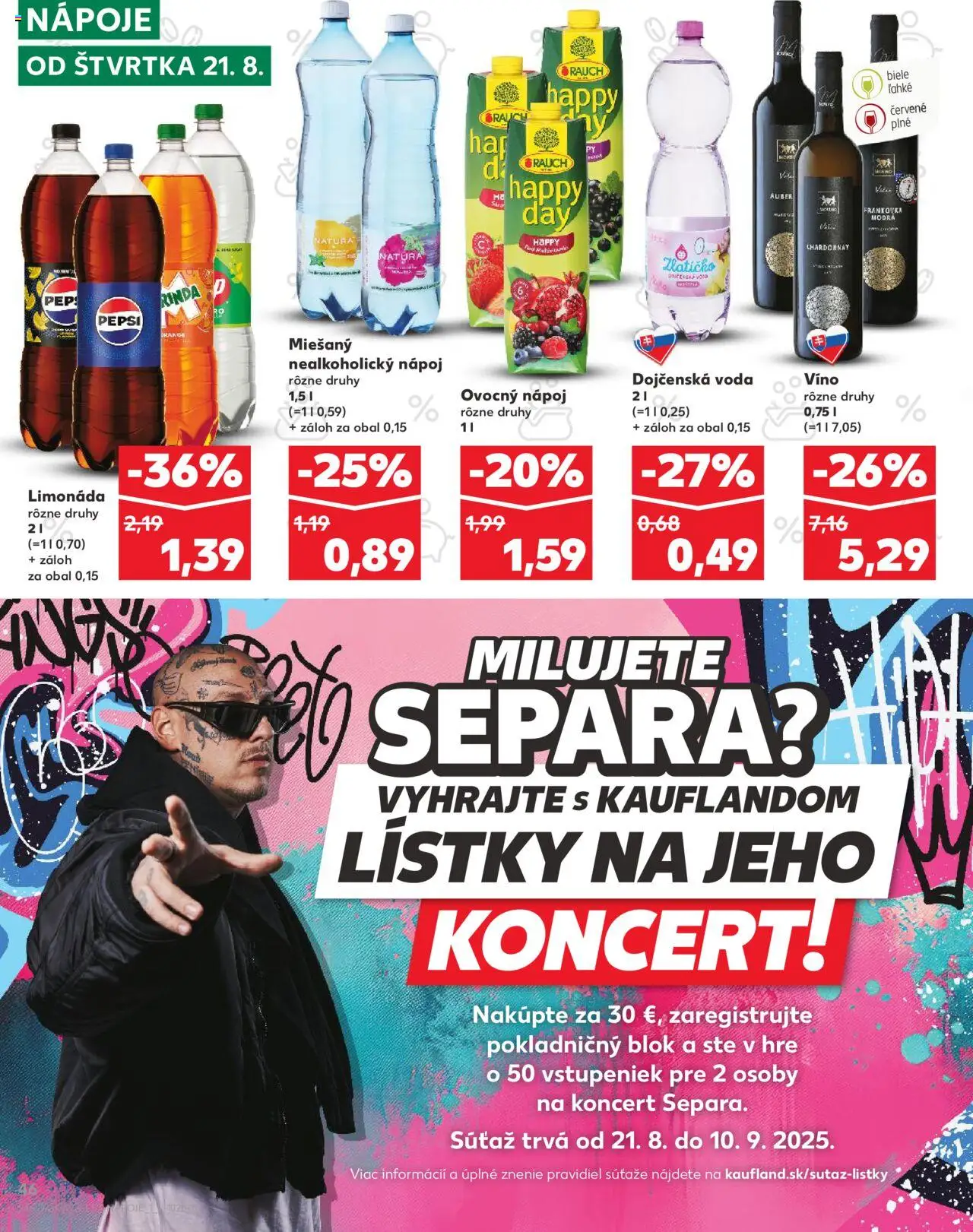 Nové Kaufland akcie – leták je platný od 21.08.2025 | Strana: 46 | Produkty: Víno, Nápoje, Voda, Pepsi