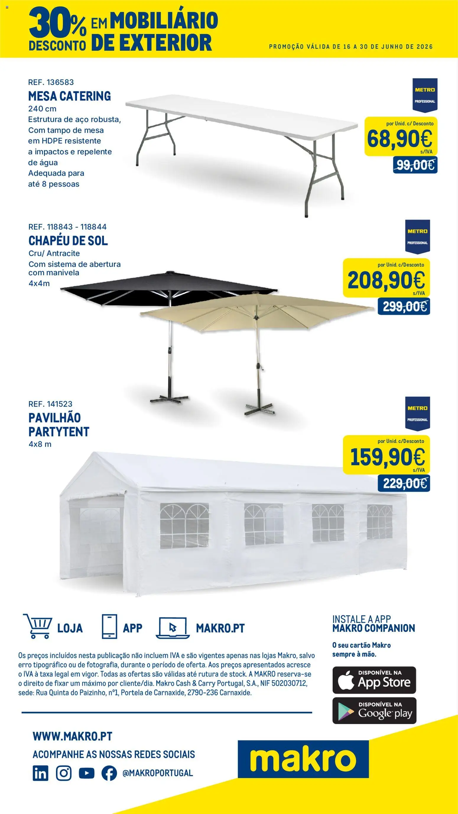 Makro 30 Desconto em Mobiliário de Exterior │ válido de 16.06.2026 | Página: 3 | Produtos: Agua, Chapéu, Repelente, Mesa