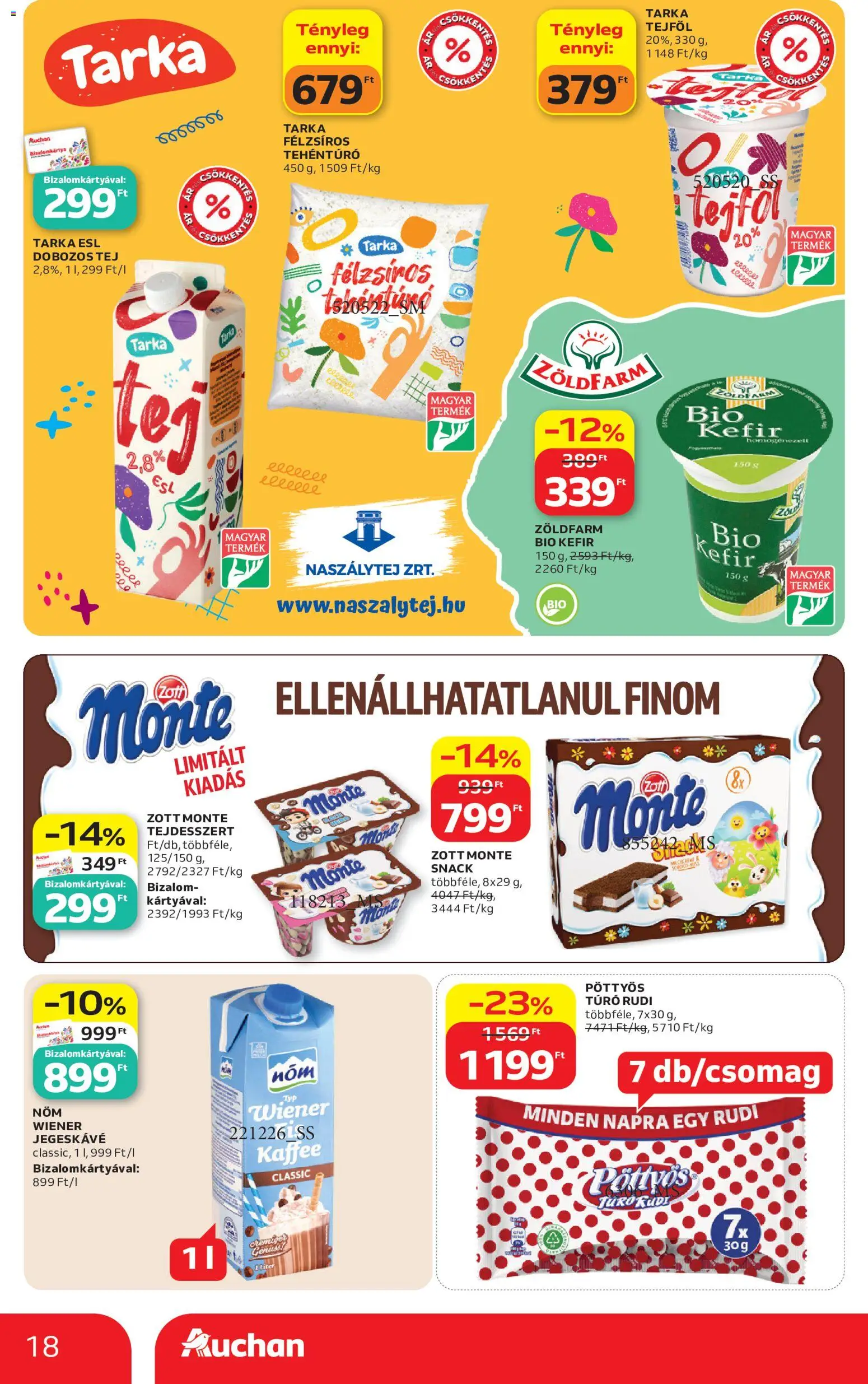 Auchan akciós ujság - amely érvényes a következő dátumtól: 21.05.2026 | Oldal: 18 | Termékek: Kefir, Túró rudi, Jegeskávé, Tej